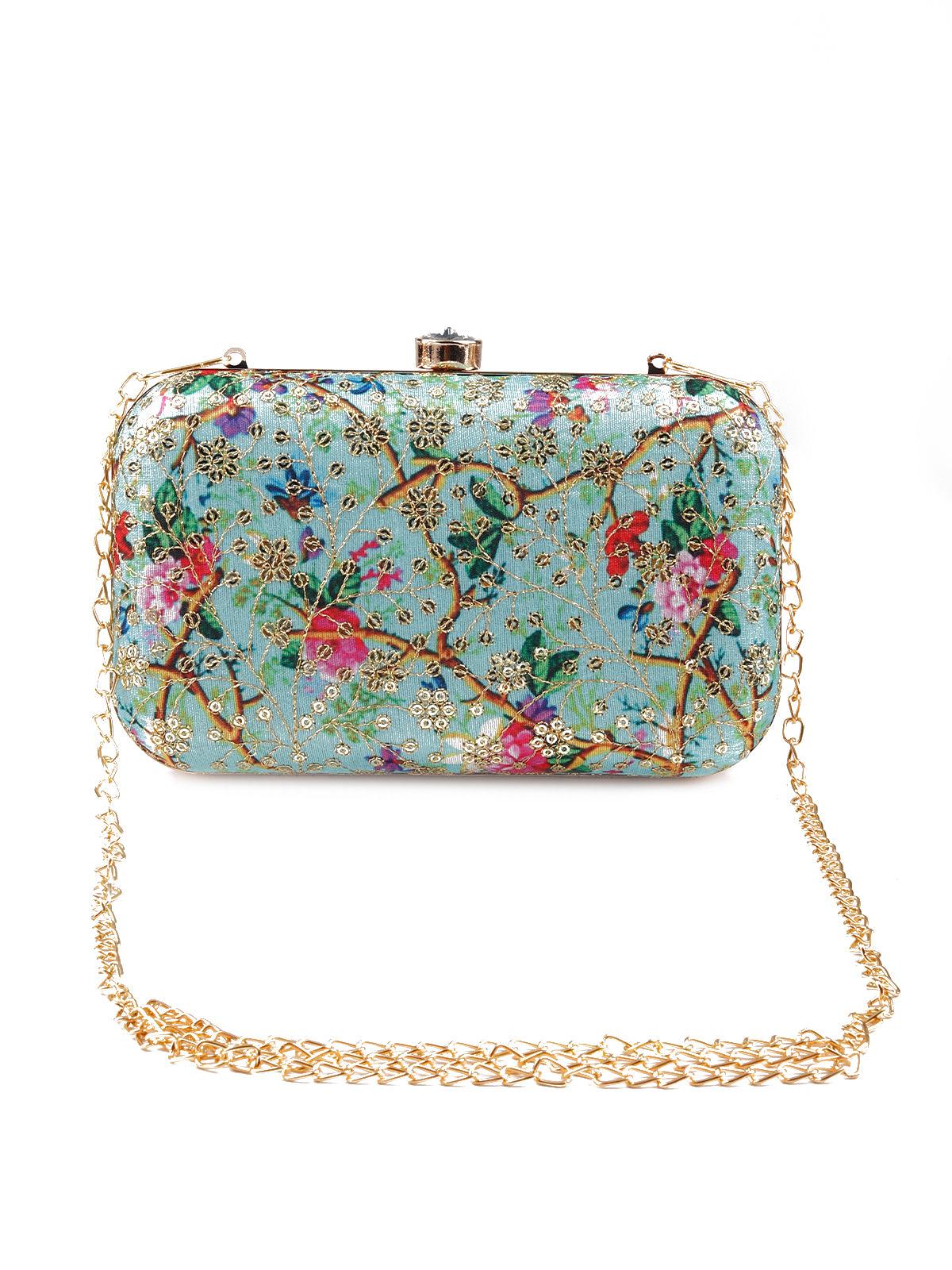 Odette Women Gorgeous Pastel Green Coloured Printed Oval-Shaped Sling Bag - Image 3