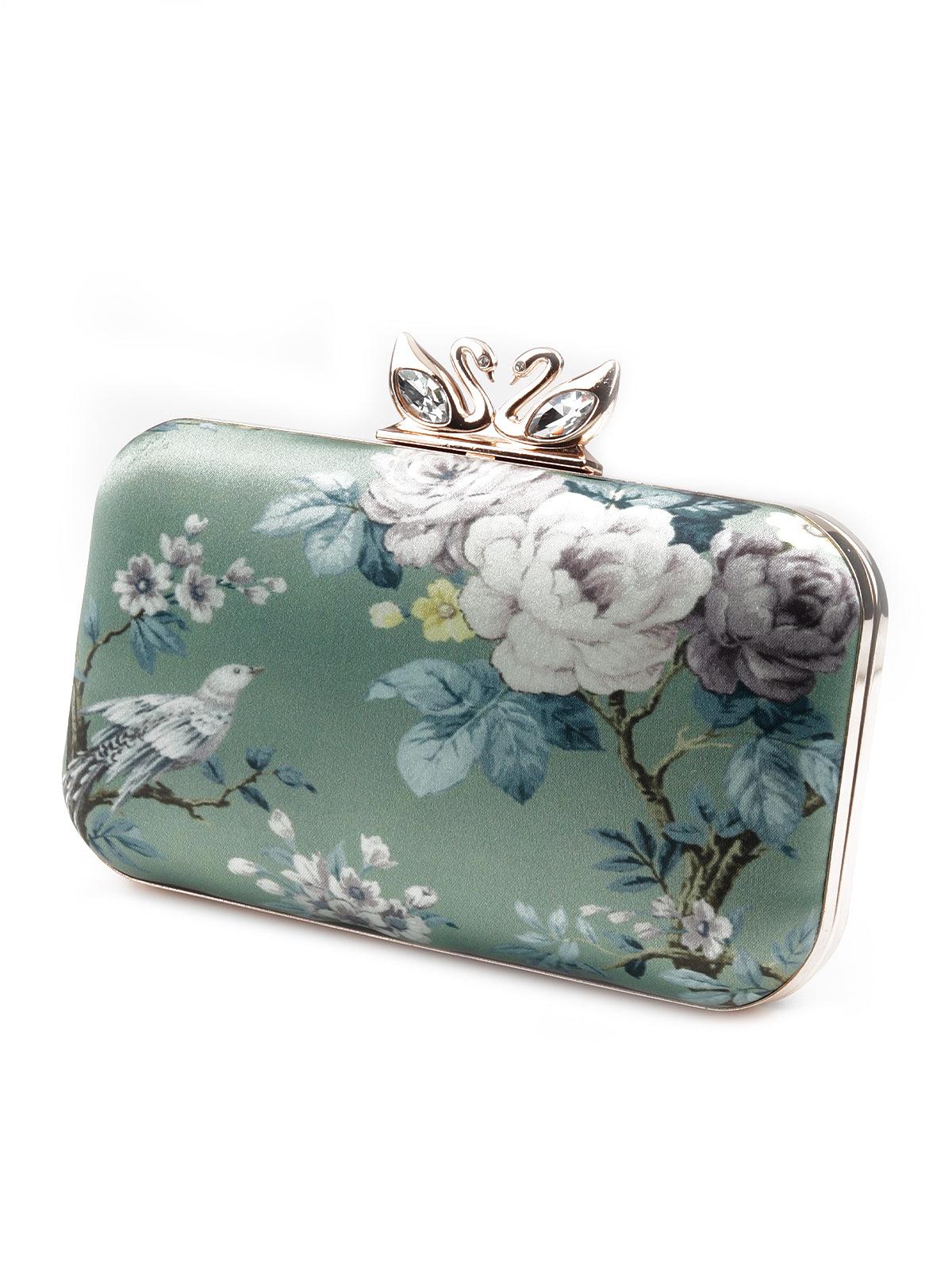 Odette Women Gorgeous Pastel Green Printed Clutch - Image 4