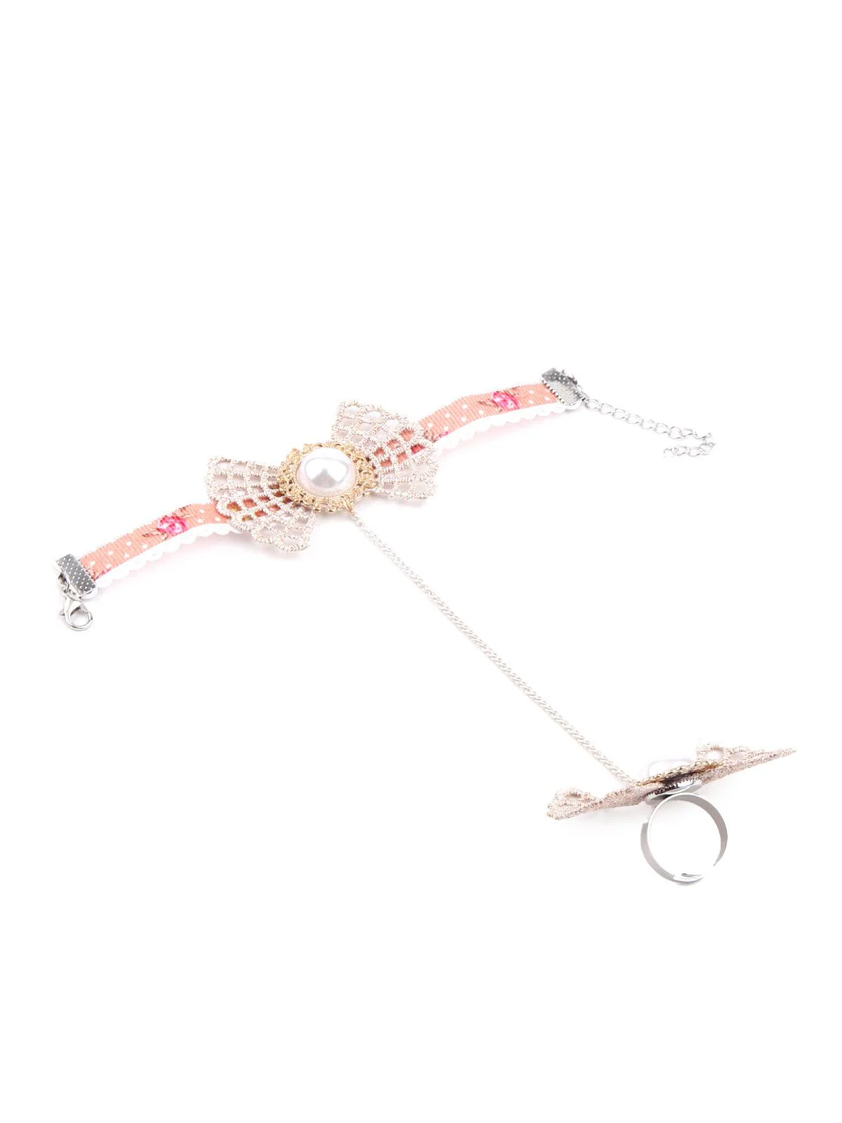 Odette Women Gorgeous Pink Embellished Bracelet Chainring - Image 3