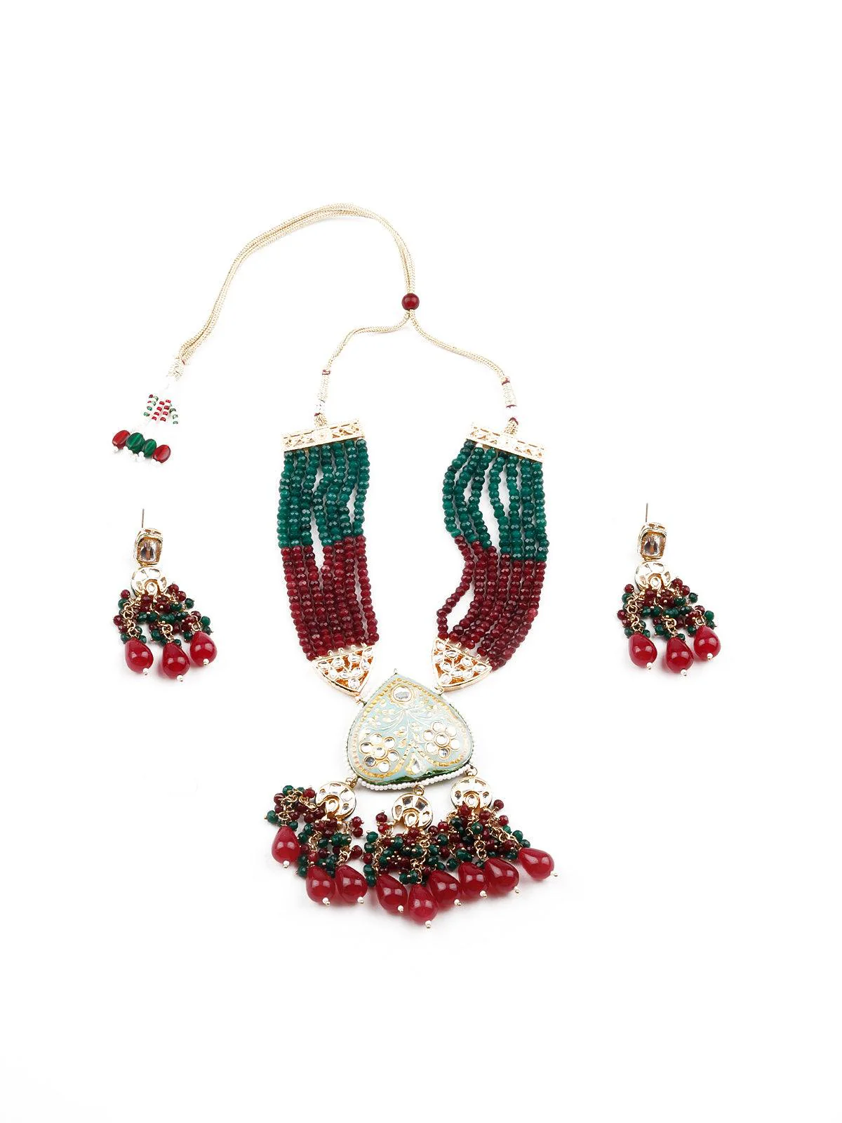 Odette Gorgeous Red And Green Statement Necklace Set For Women - Image 3