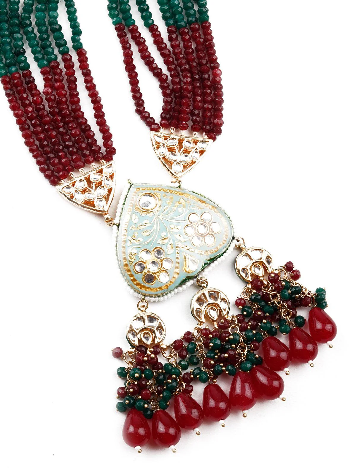 Odette Gorgeous Red And Green Statement Necklace Set For Women - Image 5