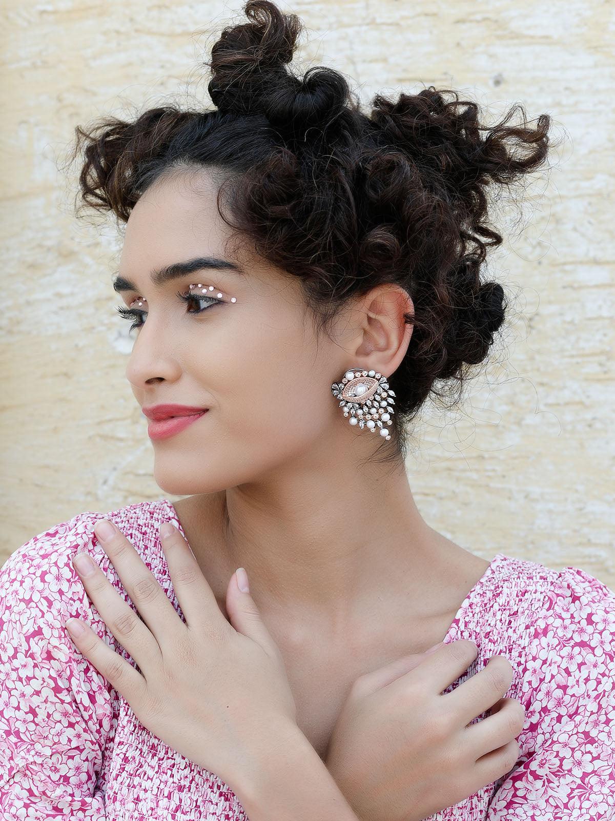 Odette Women Gorgeous Rose Gold Embellished Earrings - Image 2
