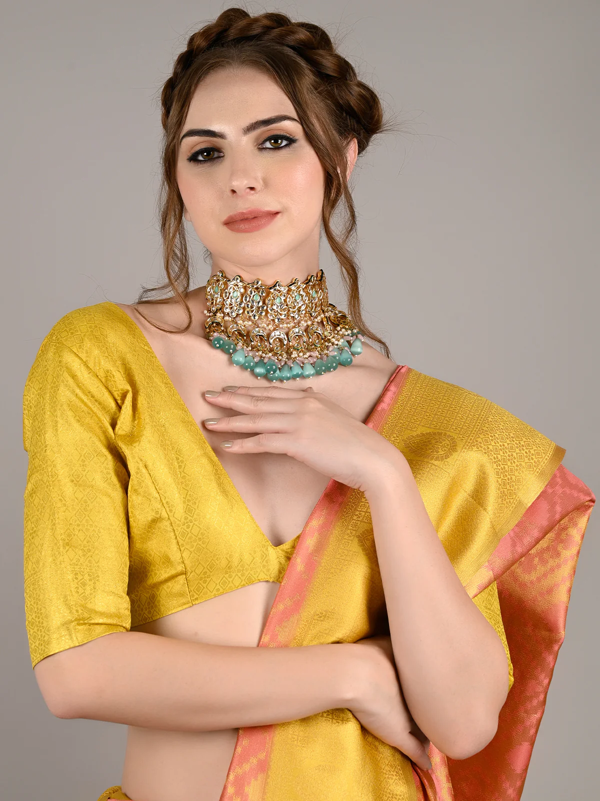 Odette Women Gorgeous Sea Green Double Sided Choker Neckpiece - Image 6