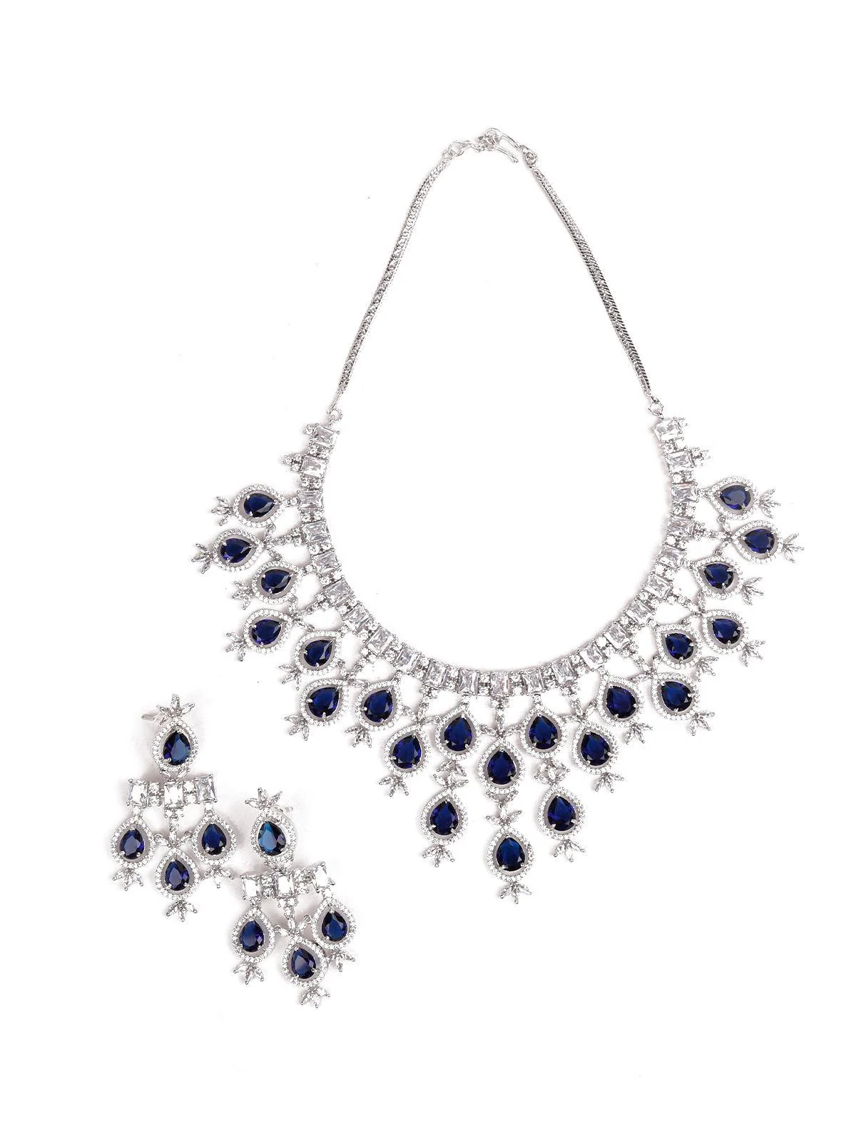 Odette Women Gorgeous Silver Artifical Diamond Princess Necklace Set - Image 3