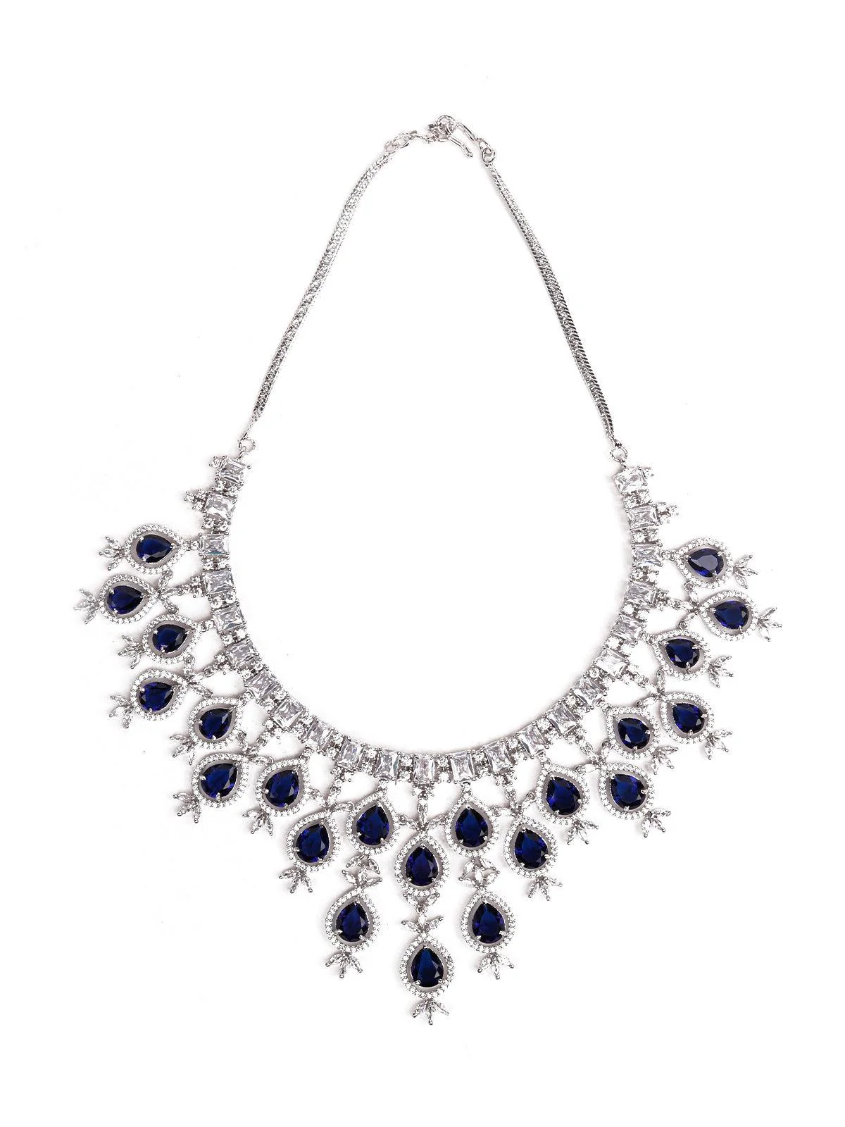 Odette Women Gorgeous Silver Artifical Diamond Princess Necklace Set - Image 4