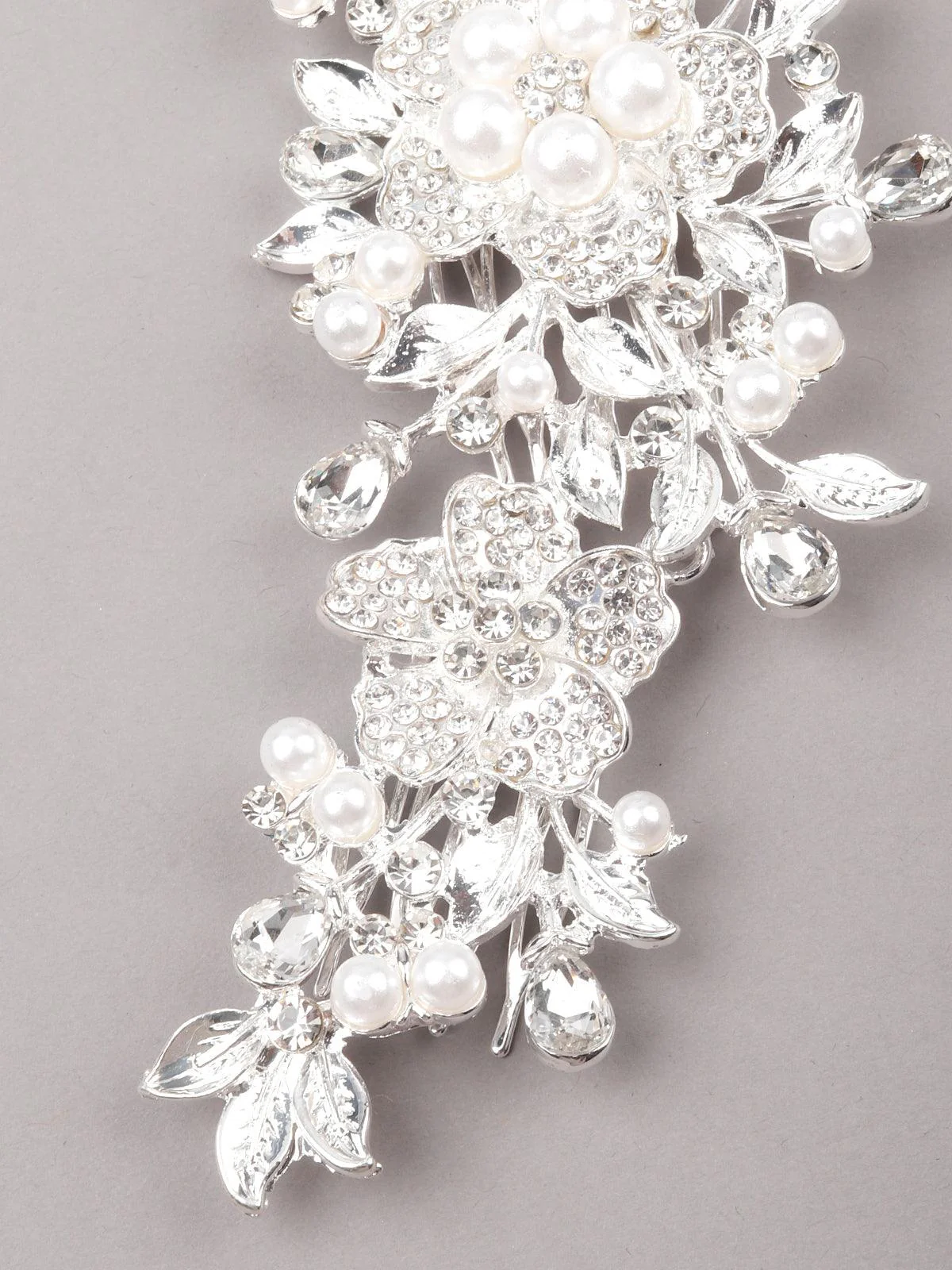 Odette Women Gorgeous Silver Tone Sparkarling Studded Hair Clip - Image 6