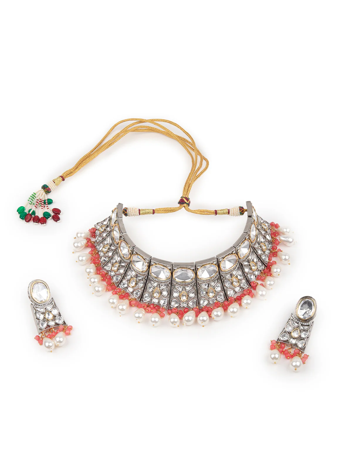Odette Women Gorgeous White And Peach Choker Set - Image 3