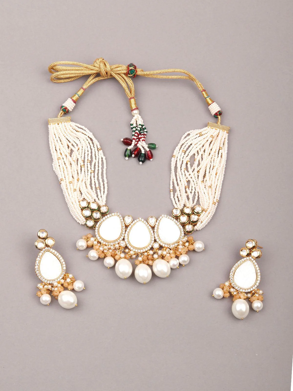Odette Gorgeous White Beaded Statement Necklace Set For Women - Image 3