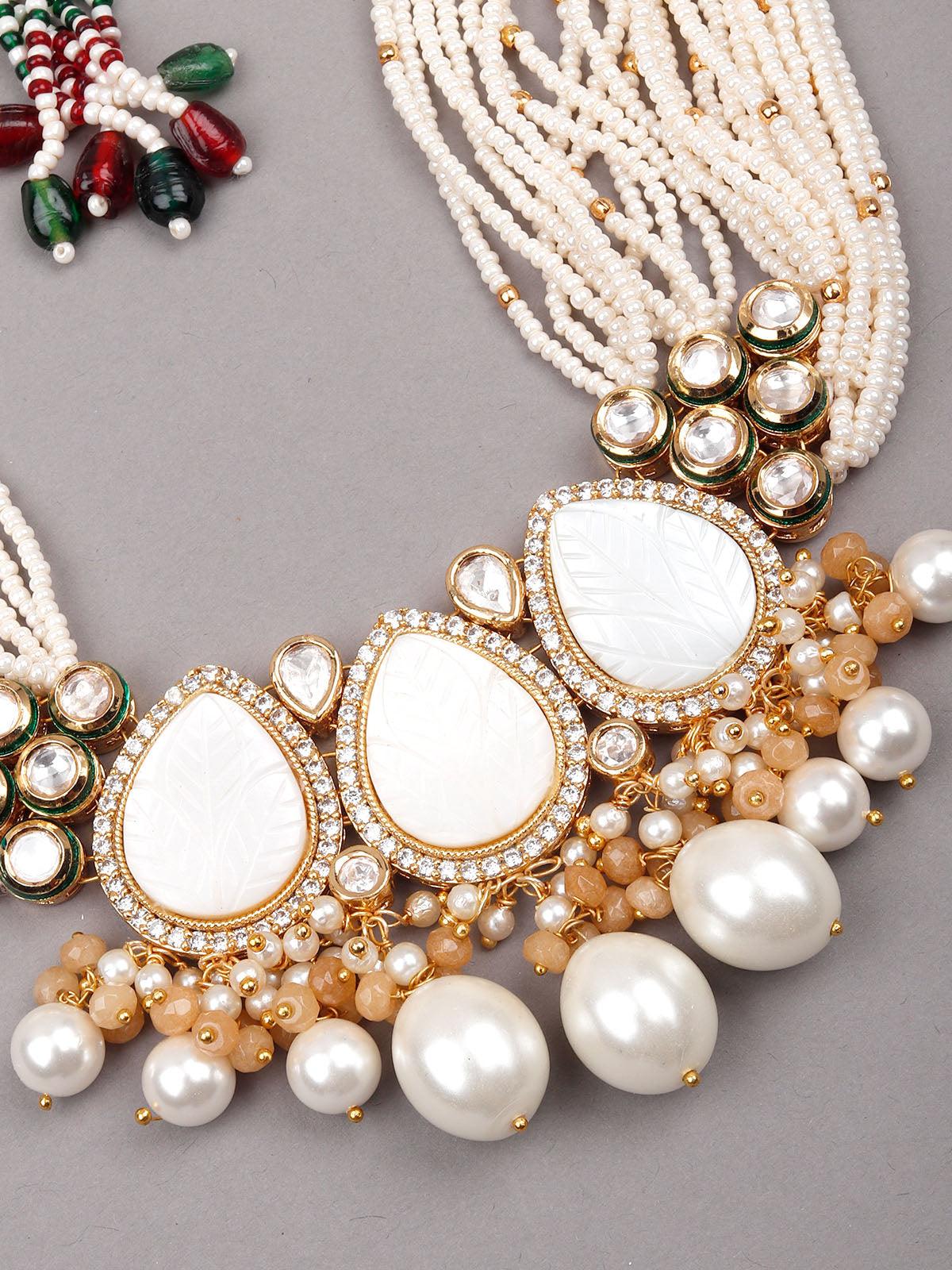 Odette Gorgeous White Beaded Statement Necklace Set For Women - Image 4