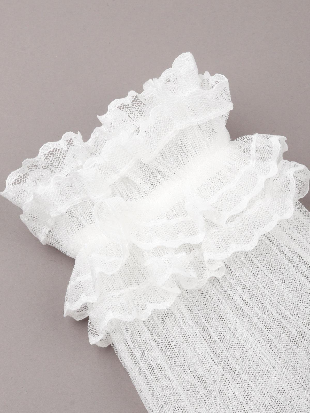Odette Women Gorgeous White Lace Frills Hand Gloves - Image 5