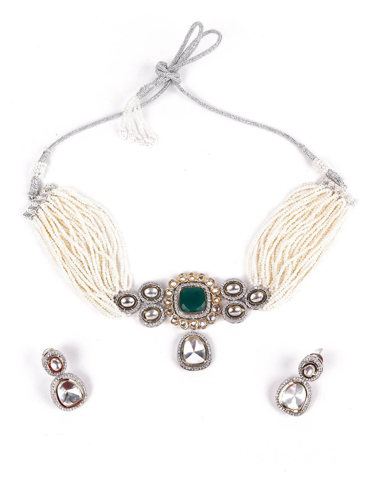 Odette Women Gorgeous White Pendant Choker Necklace Set - Image 3