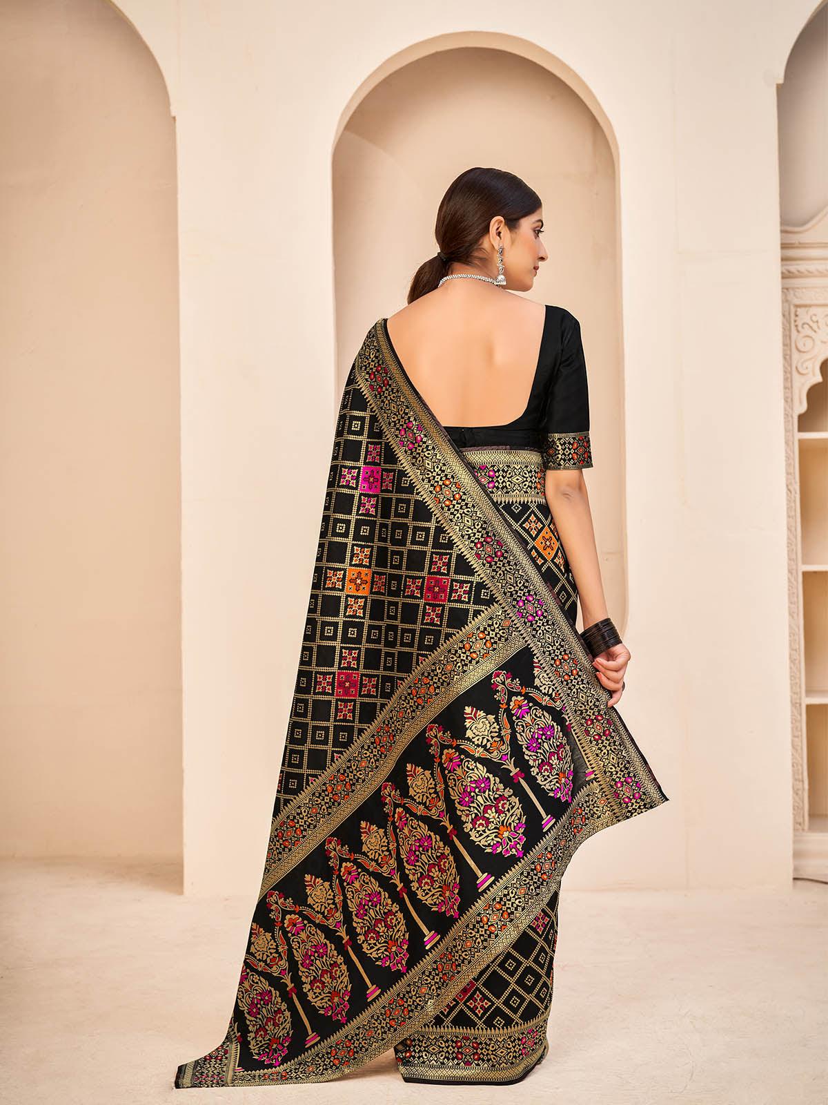Odette Women Gorgeous Woven Black Banarasi Silk Saree With Unstitched Blouse - Image 2