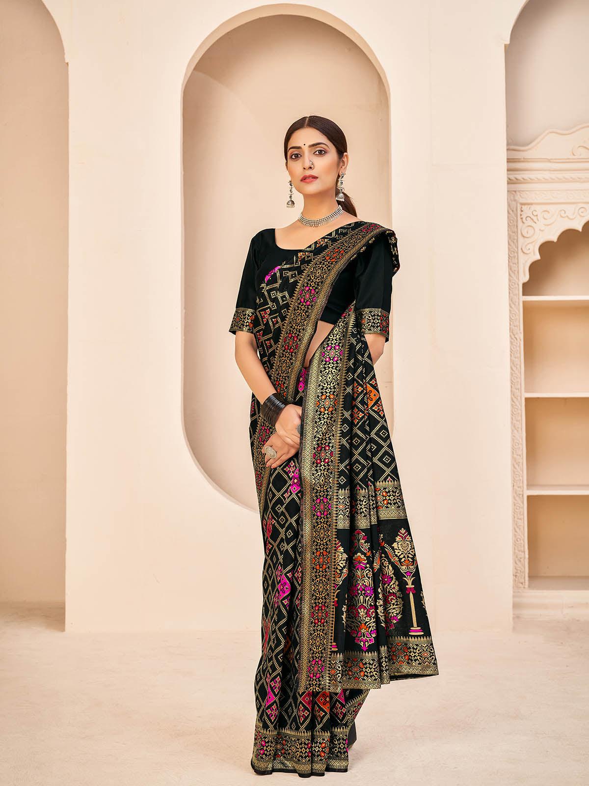 Odette Women Gorgeous Woven Black Banarasi Silk Saree With Unstitched Blouse - Image 4