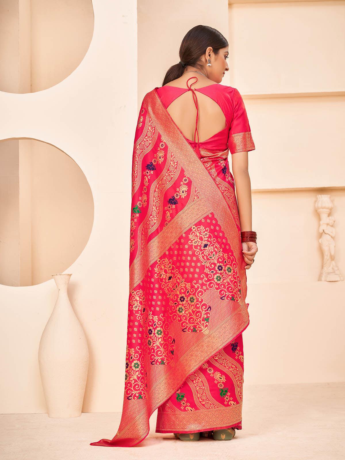 Odette Women Gorgeous Woven Deep Pink Banarasi Silk Saree With Unstitched Blouse - Image 2