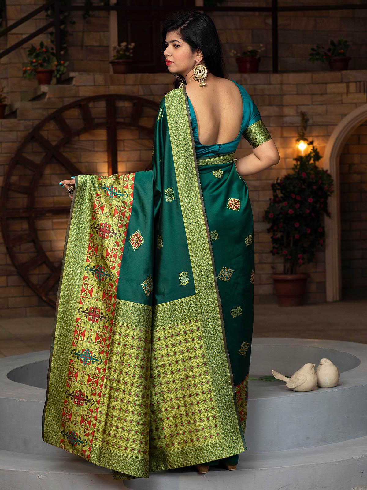 Odette Women Gorgeous Woven Green Banarasi Silk Saree With Unstitched Blouse - Image 2