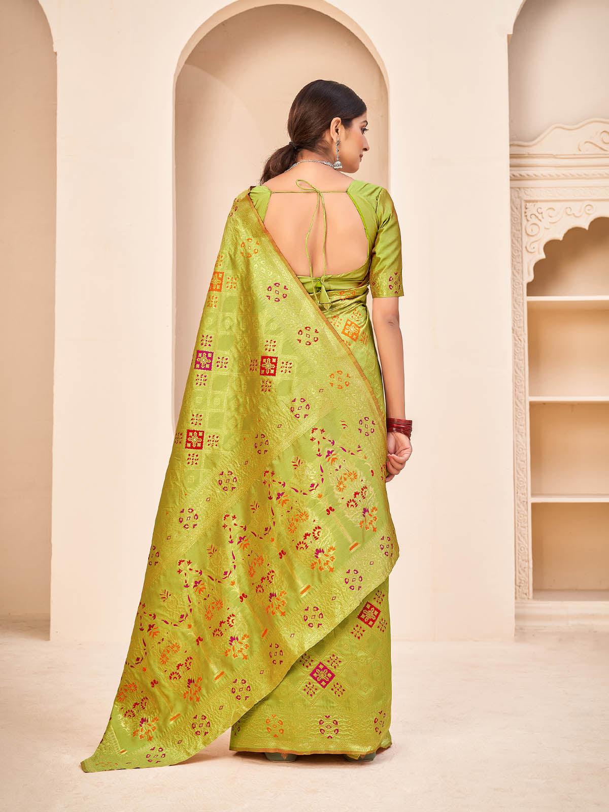 Odette Women Gorgeous Woven Light Green Banarasi Silk Saree With Unstitched Blouse - Image 2