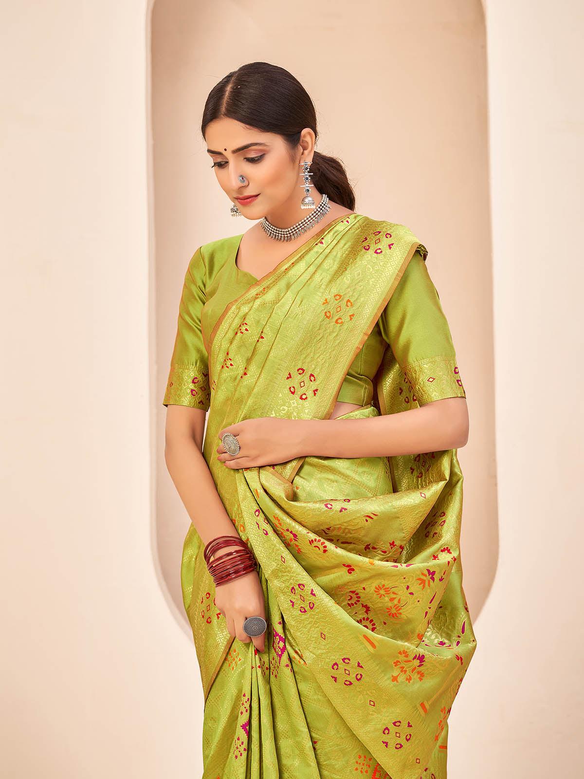 Odette Women Gorgeous Woven Light Green Banarasi Silk Saree With Unstitched Blouse - Image 3