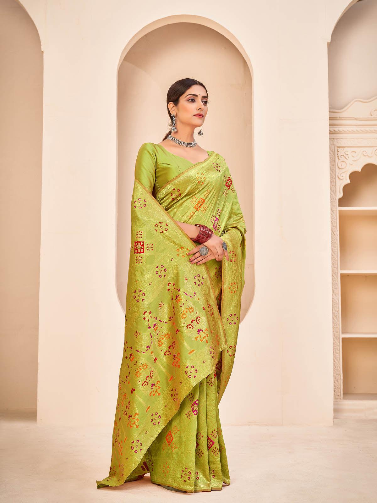 Odette Women Gorgeous Woven Light Green Banarasi Silk Saree With Unstitched Blouse - Image 4