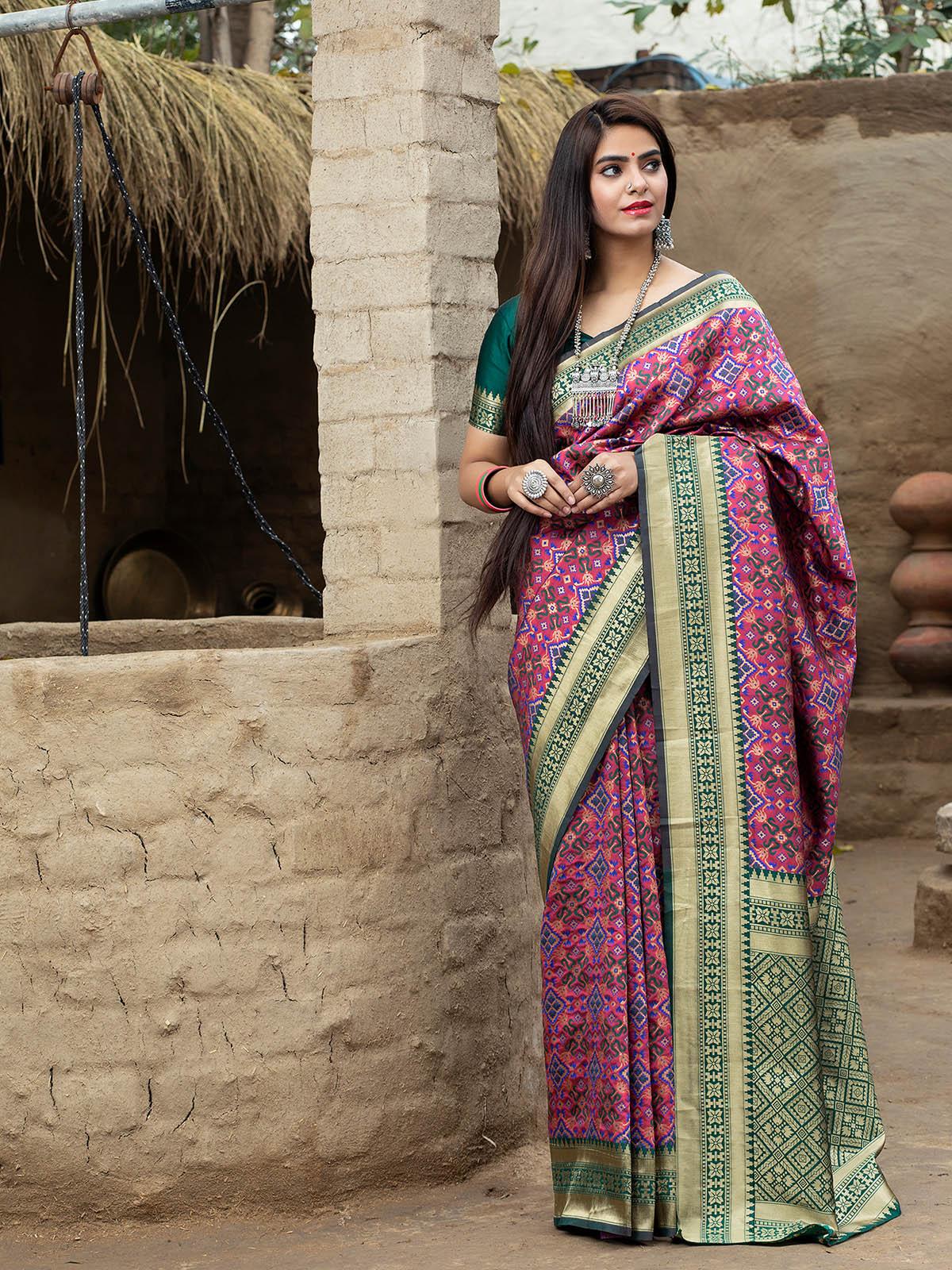 Odette Women Gorgeous Woven Pink Banarasi Silk Saree With Unstitched Blouse - Image 3