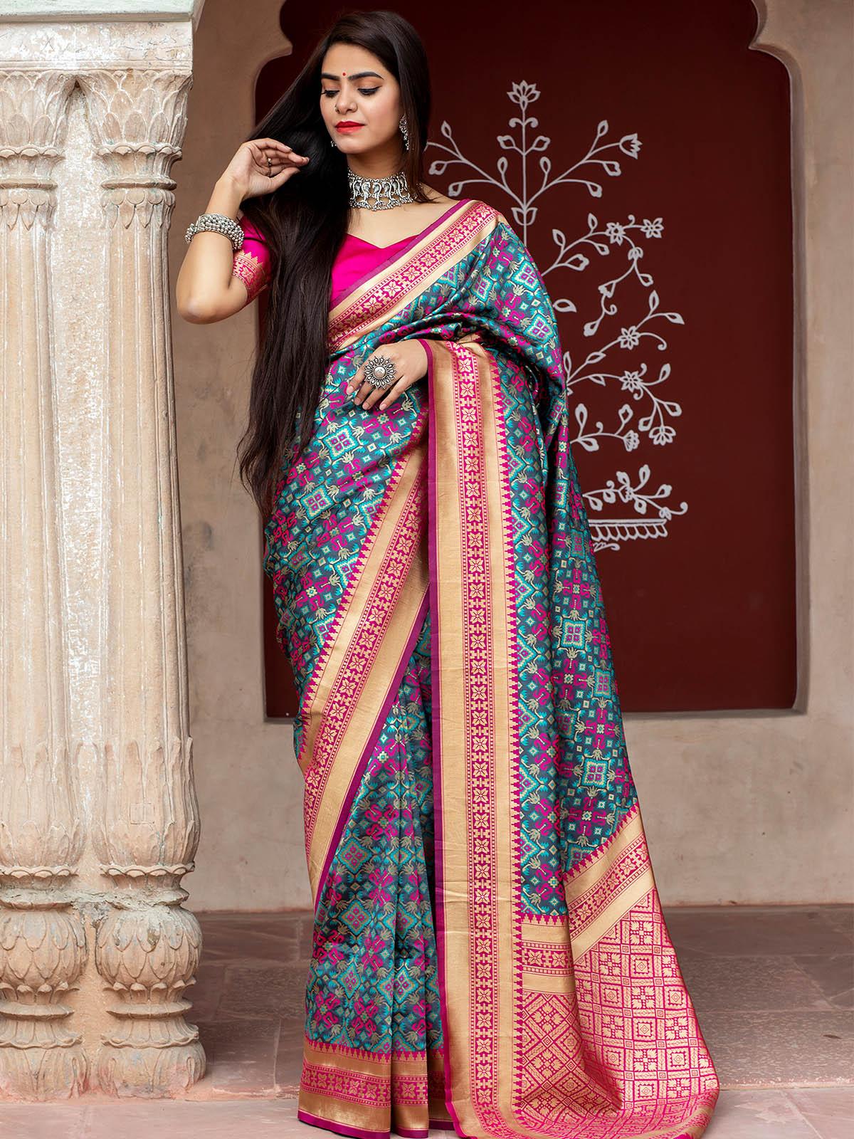 Odette Women Gorgeous Woven Navy Banarasi Silk Saree With Unstitched Blouse - Image 2