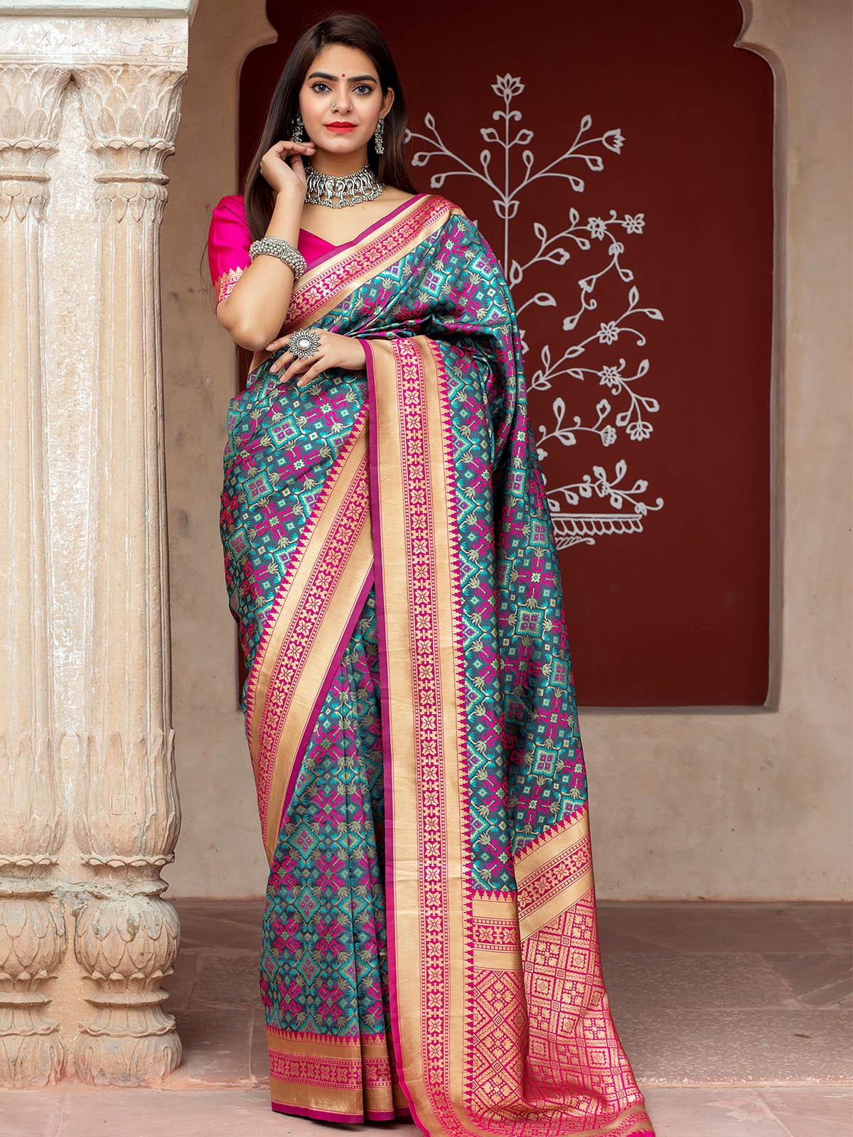 Odette Women Gorgeous Woven Navy Banarasi Silk Saree With Unstitched Blouse - Image 3
