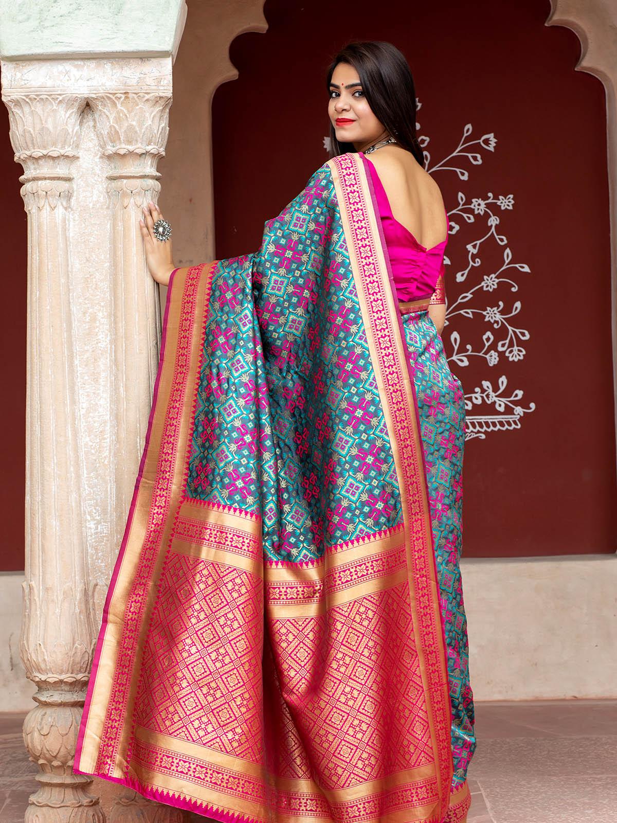Odette Women Gorgeous Woven Navy Banarasi Silk Saree With Unstitched Blouse - Image 4