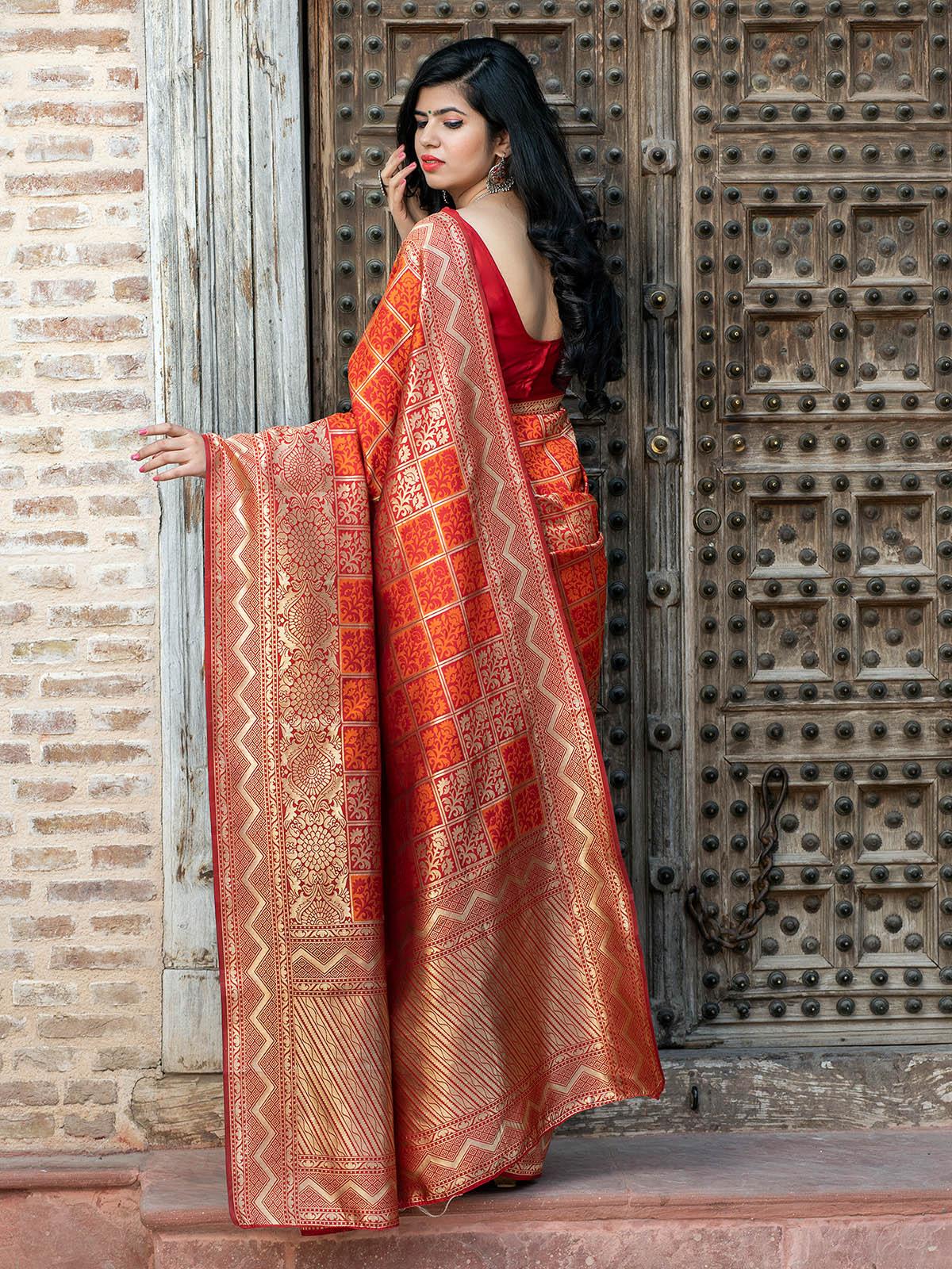 Odette Women Gorgeous Woven Red Banarasi Silk Saree With Unstitched Blouse - Image 2