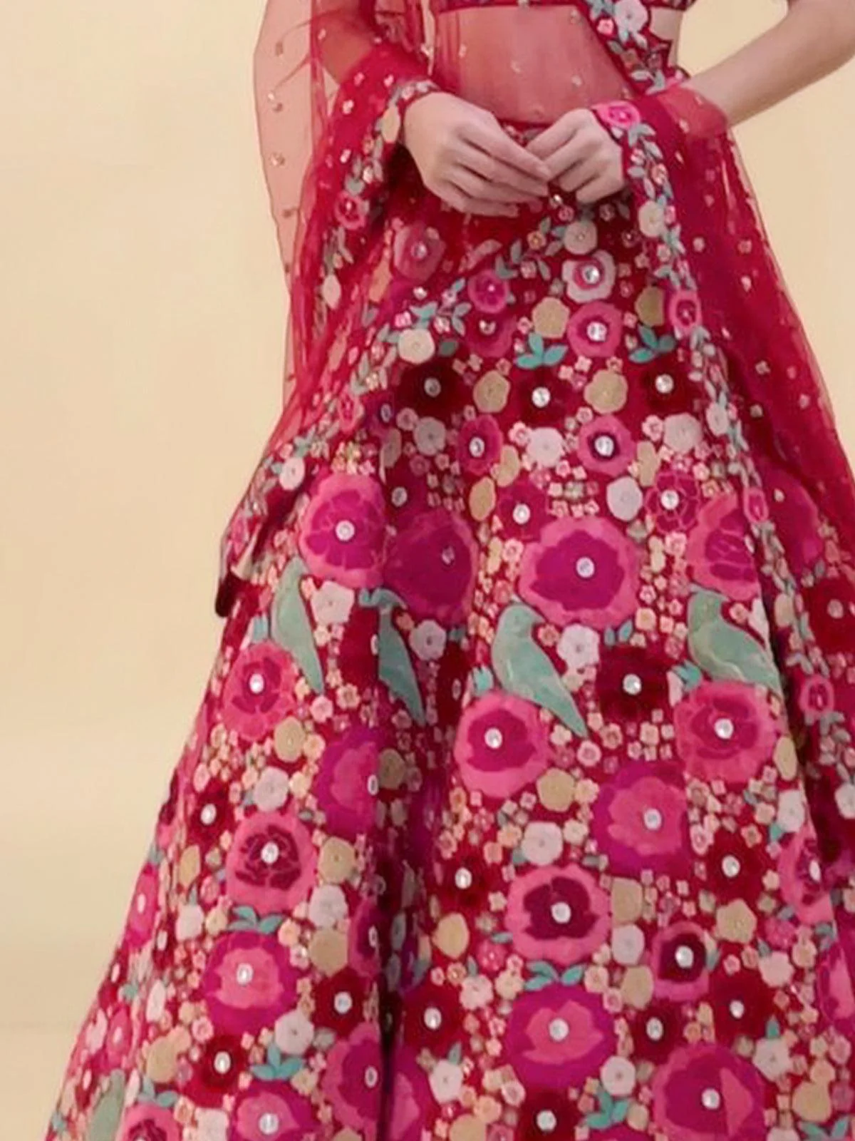 Odette Women Graceful Pink Semi Stitched Lehenga With Unstitched Blouse - Image 3