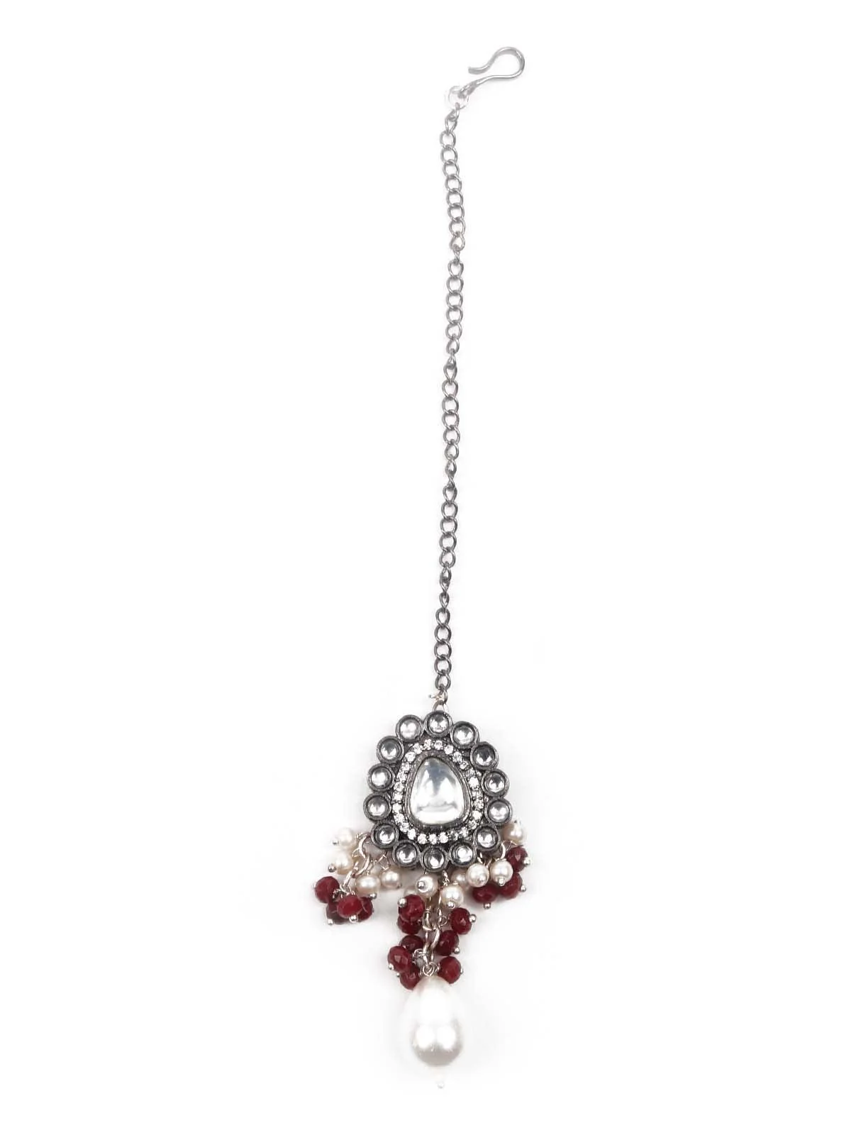 Odette Women Graceful Red And White Palladium Neckpiece Set - Image 8