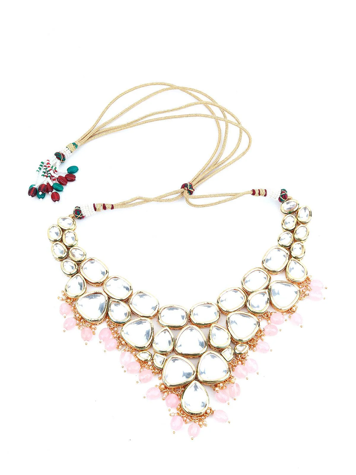 Odette Women Grape Bunch Shape Pink Mani-Kundan Necklace Set - Image 6