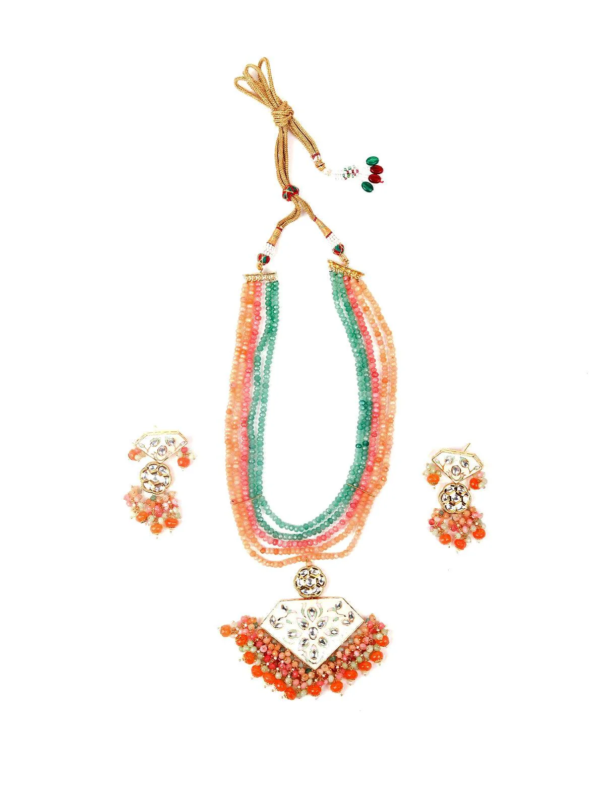 Odette Women Green And Orange Metal Necklace Set - Image 3