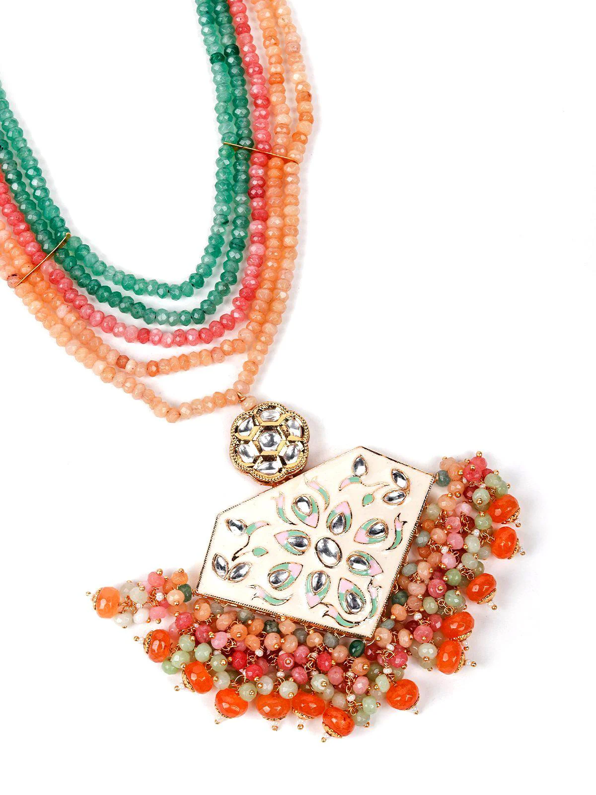 Odette Women Green And Orange Metal Necklace Set - Image 4