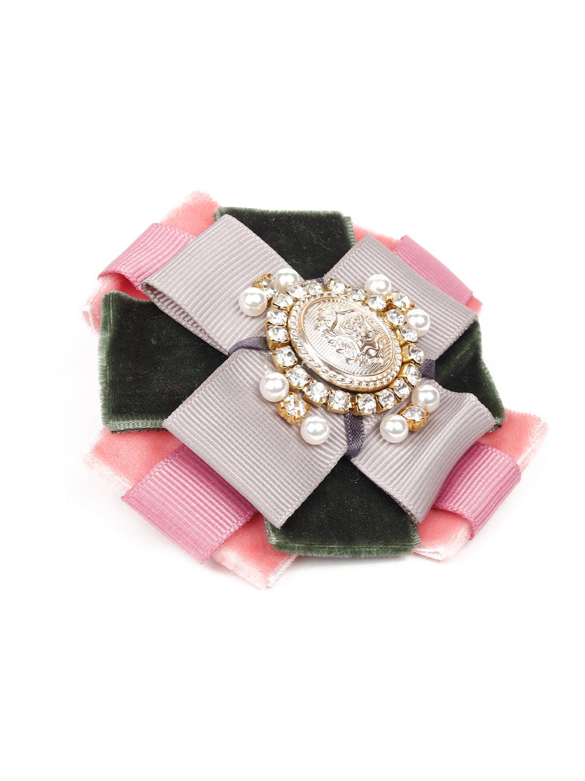 Odette Women Green And Pink Soft Metal Brooch - Image 2