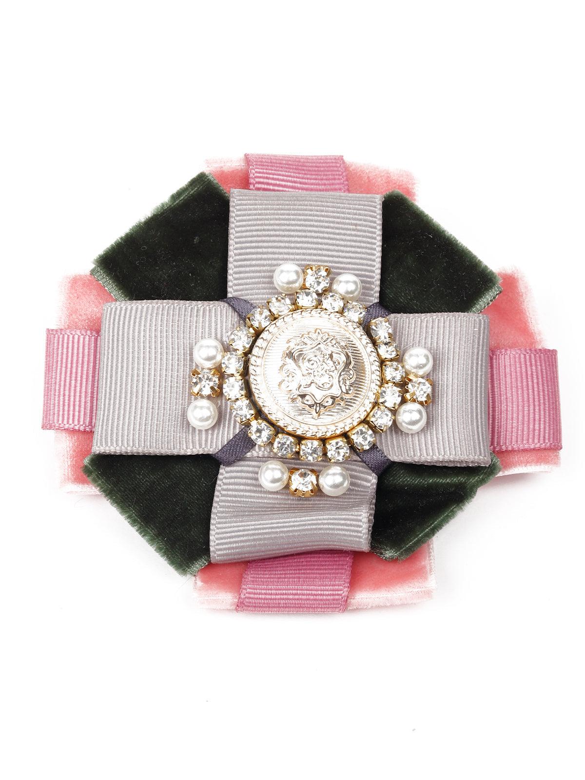 Odette Women Green And Pink Soft Metal Brooch - Image 3