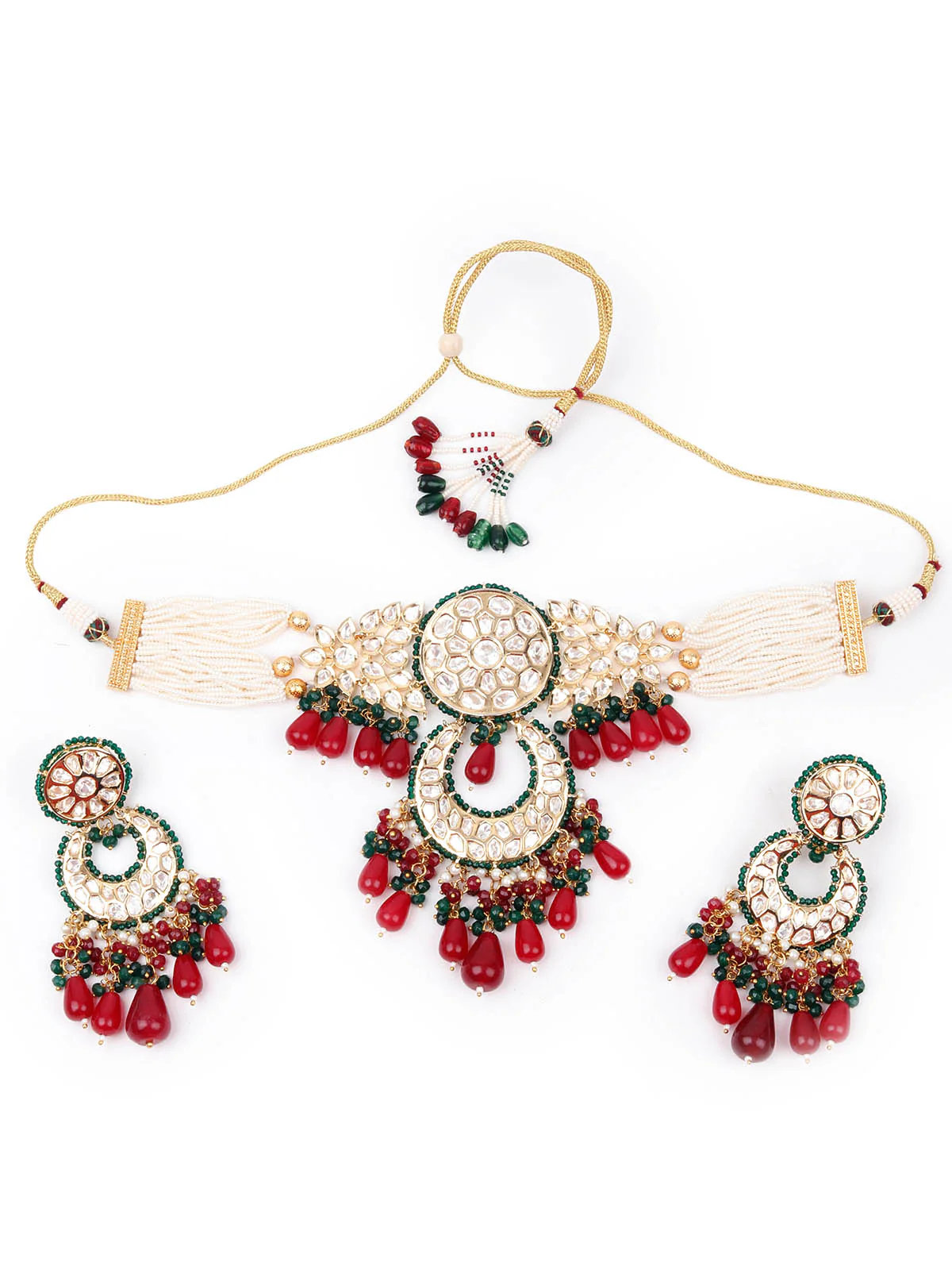 Odette Women Green And Red Choker Necklace Set - Image 3