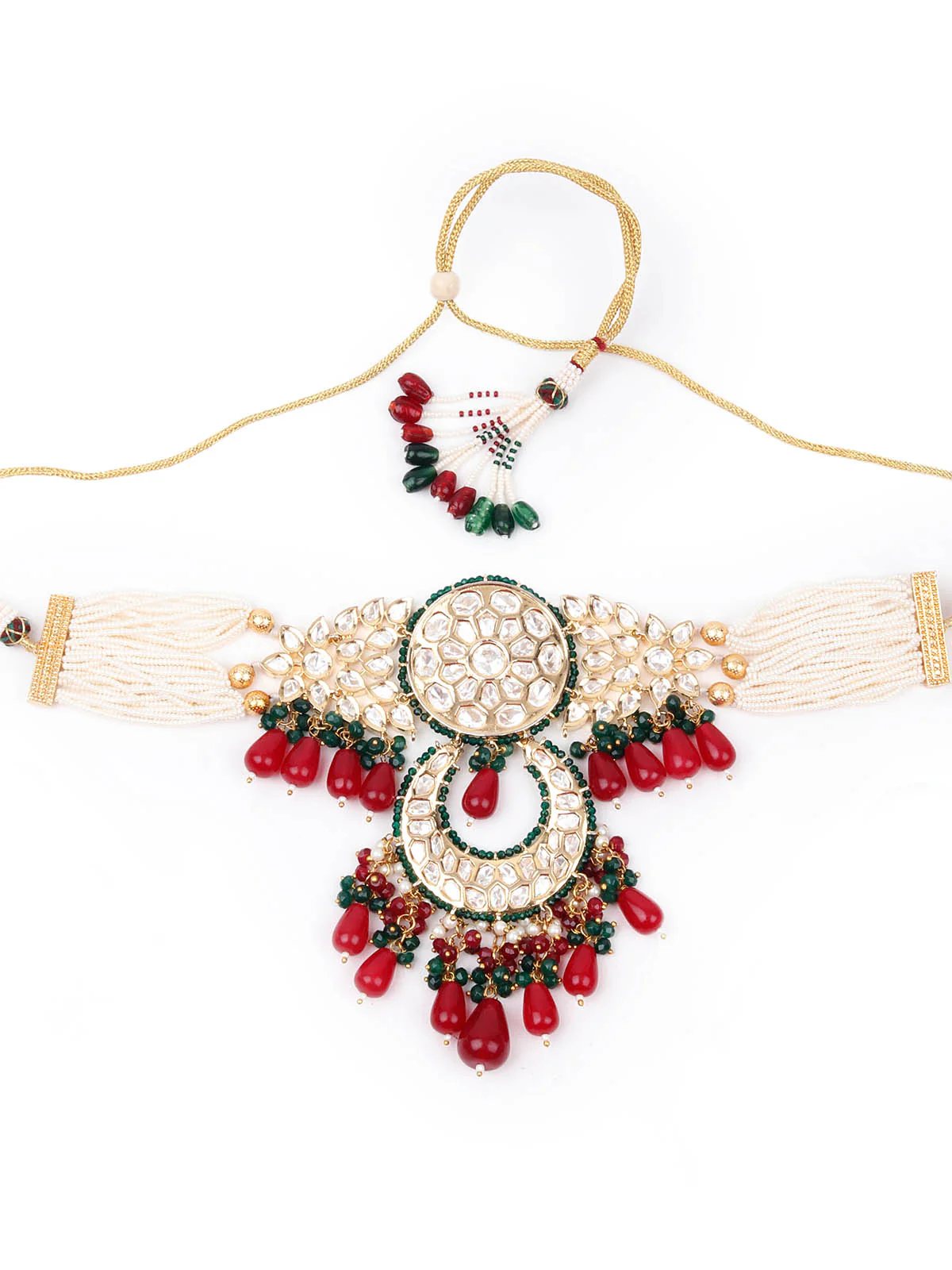 Odette Women Green And Red Choker Necklace Set - Image 4