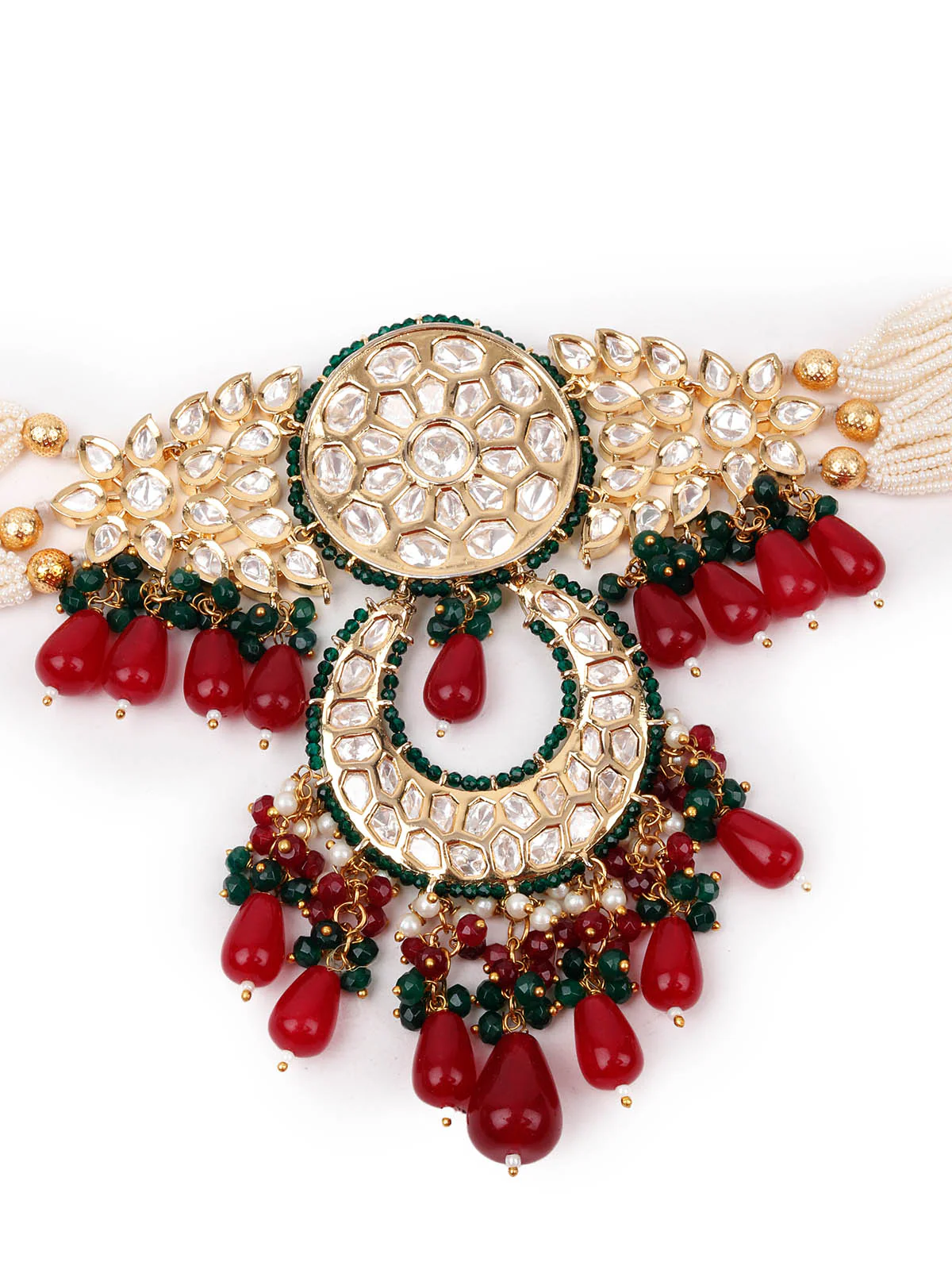 Odette Women Green And Red Choker Necklace Set - Image 5