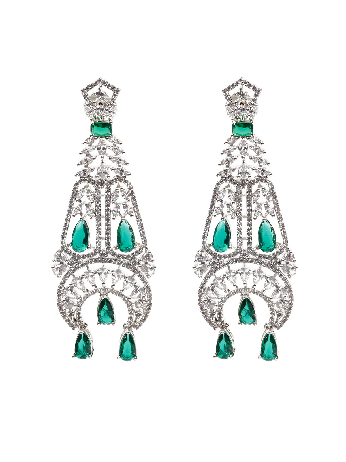 Odette Women Green And Silver Dangle Earrings - Image 4