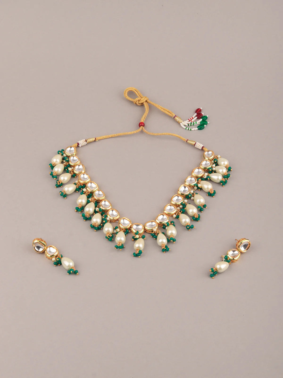 Odette Women Green And White Choker Neck Piece Set - Image 3