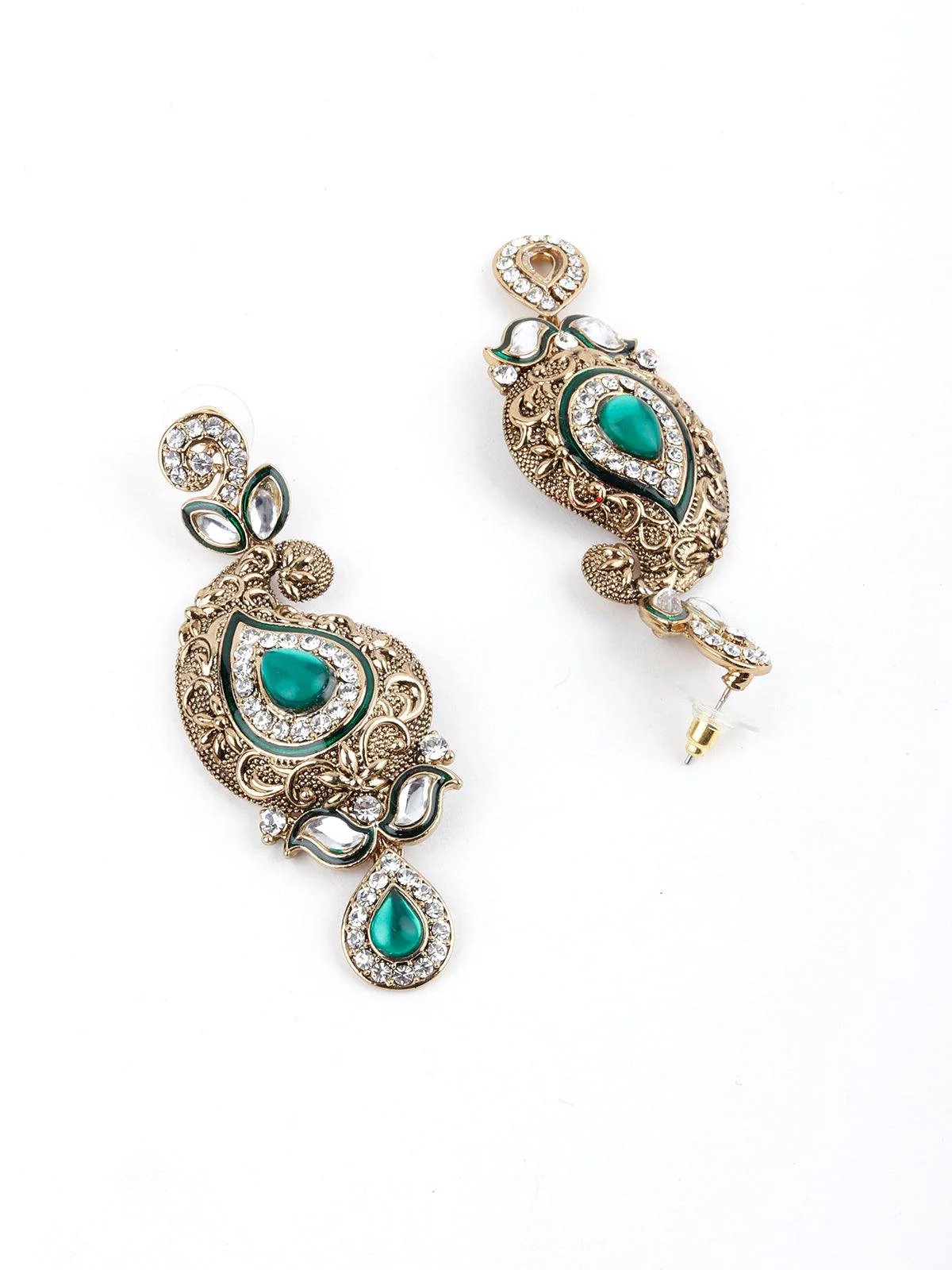 Odette Women Green And White Kundan Paisley Choker Necklace - Image 4