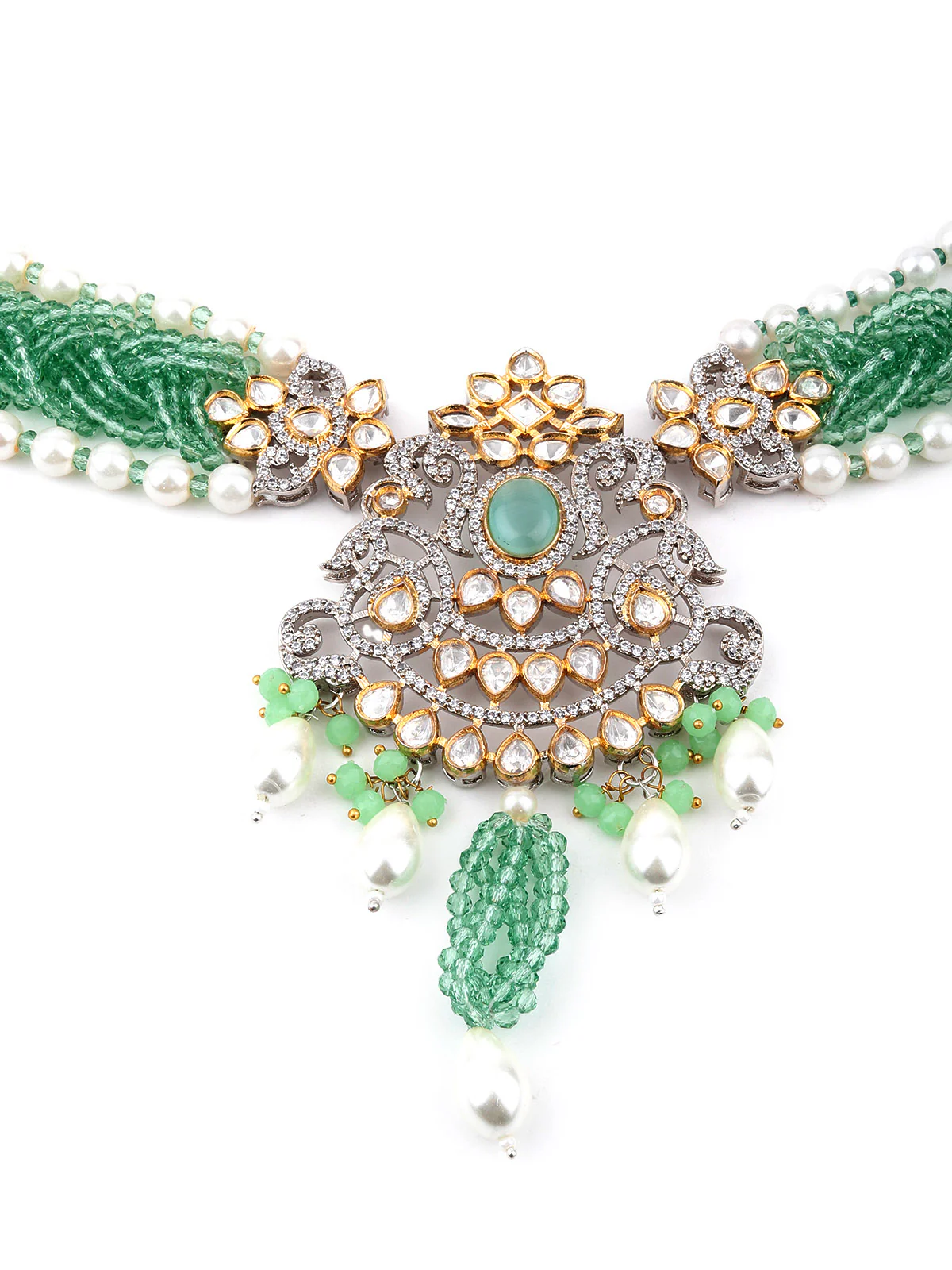 Odette Women Green And White Long Necklace Set - Image 4