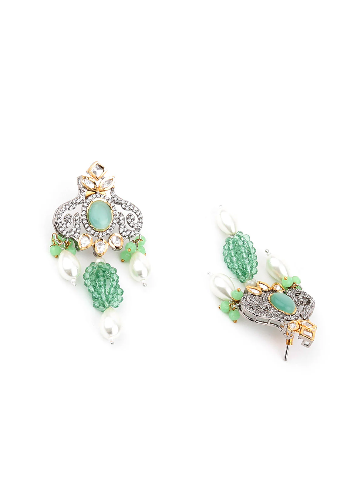 Odette Women Green And White Long Necklace Set - Image 5