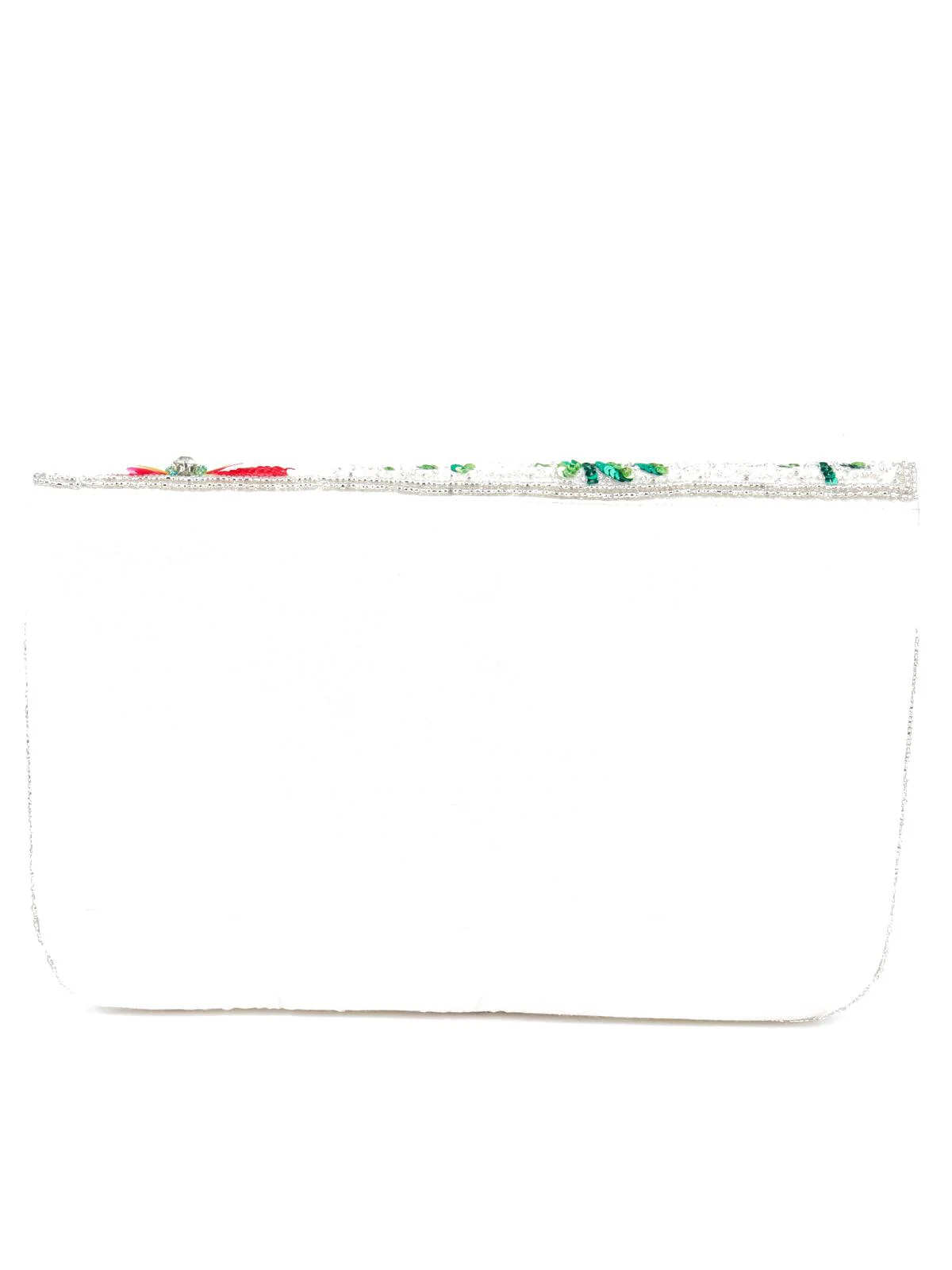 Odette Women Green And White Tickle Flower Designed Envelope Clutch - Image 5