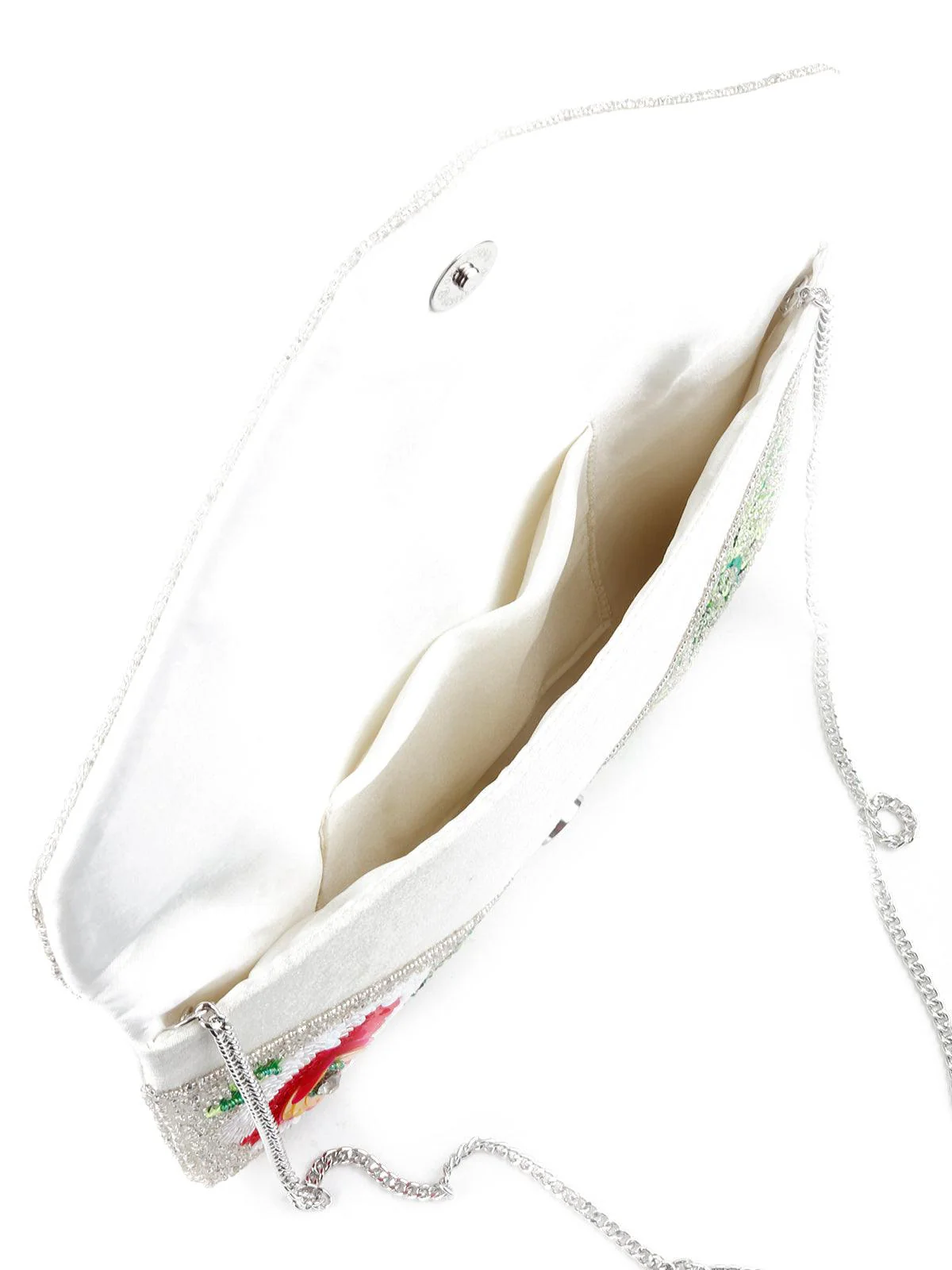 Odette Women Green And White Tickle Flower Designed Envelope Clutch - Image 6
