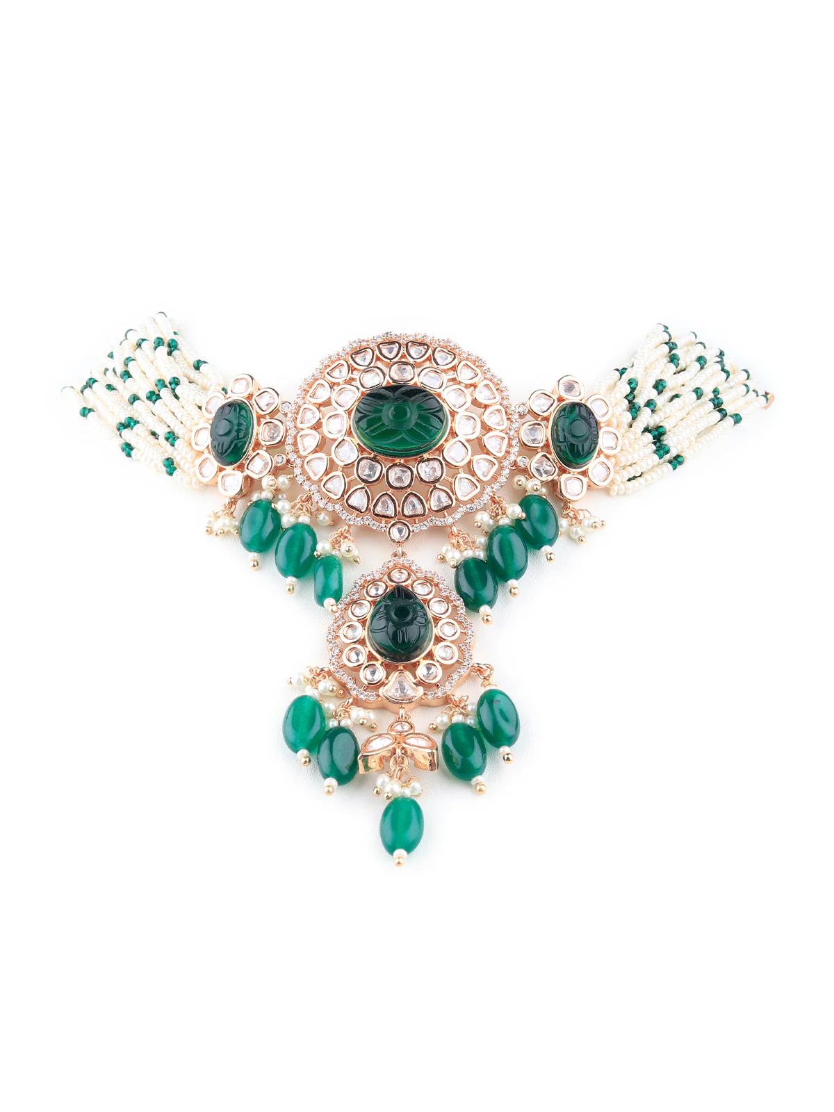 Odette Women Green Beaded Bridal Choker Necklace - Image 3