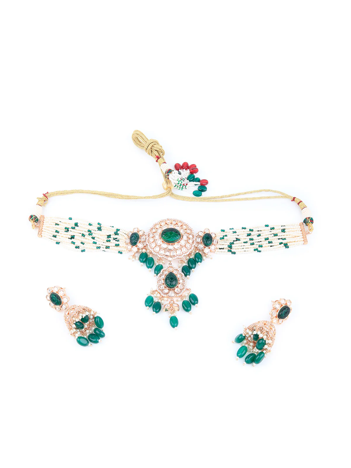 Odette Women Green Beaded Bridal Choker Necklace - Image 4