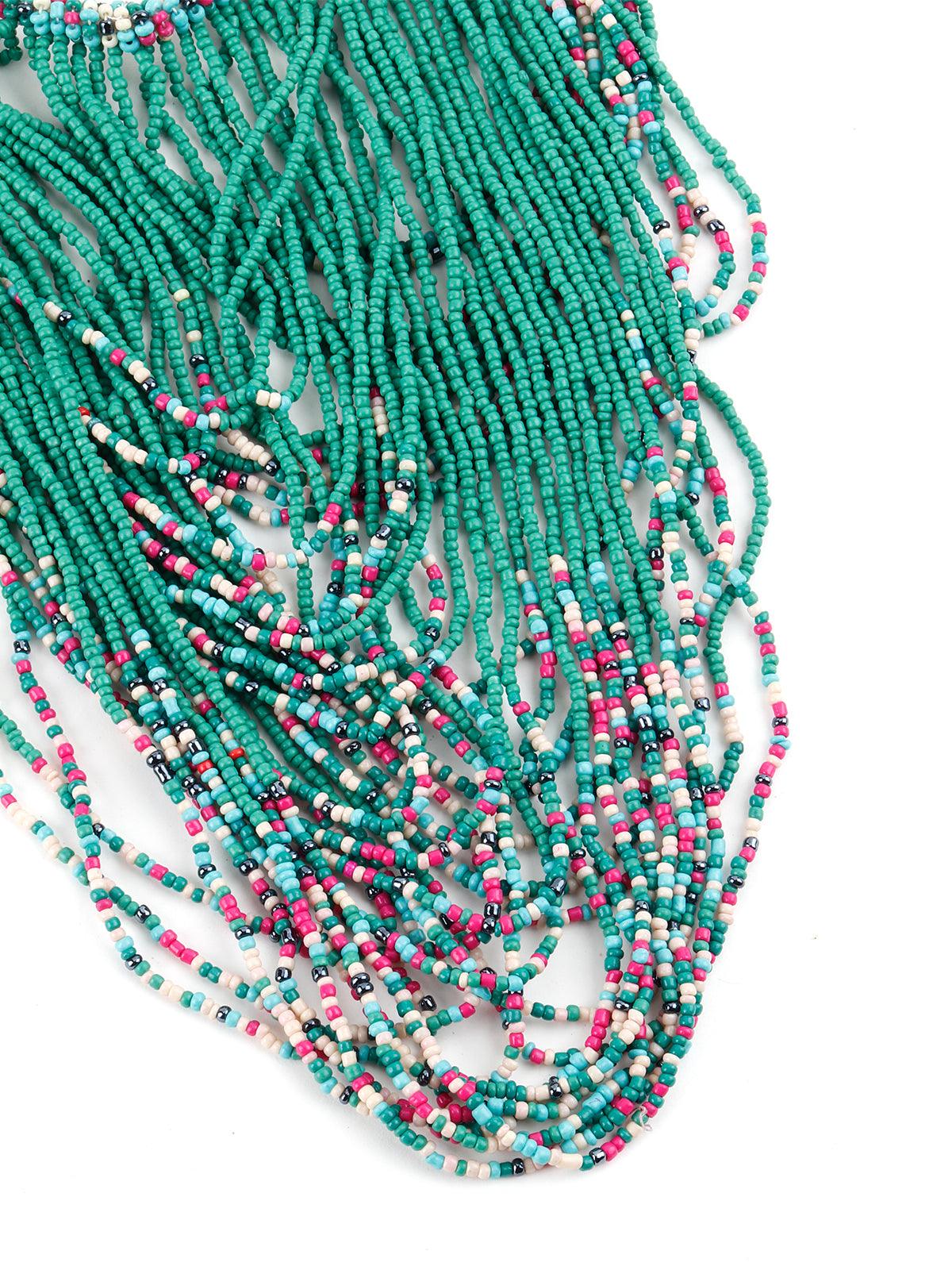 Odette Women Green Beaded Multi-Layered Necklace - Image 4