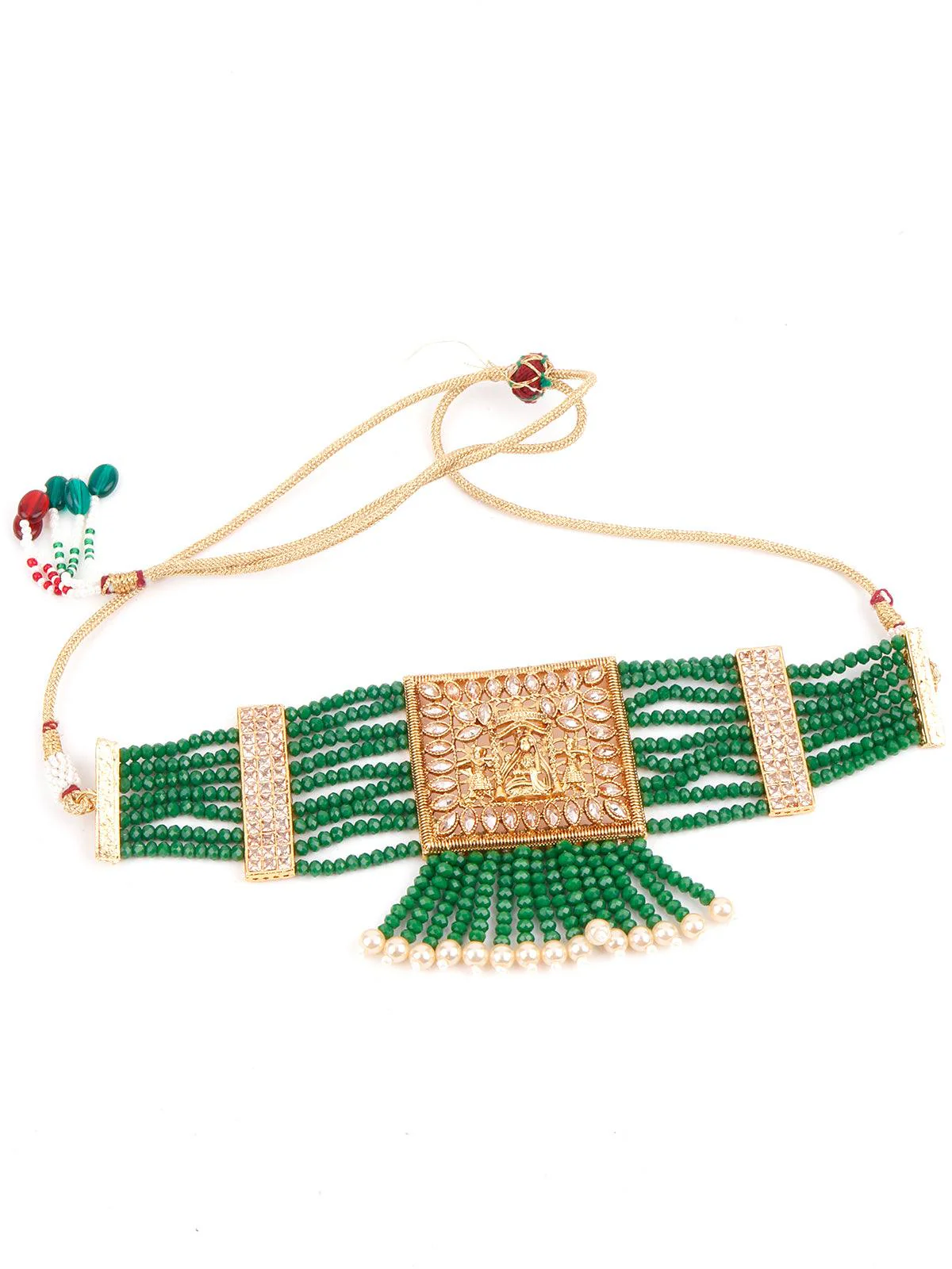 Odette Women Green Beads Kundan Jewellery Set - Image 4