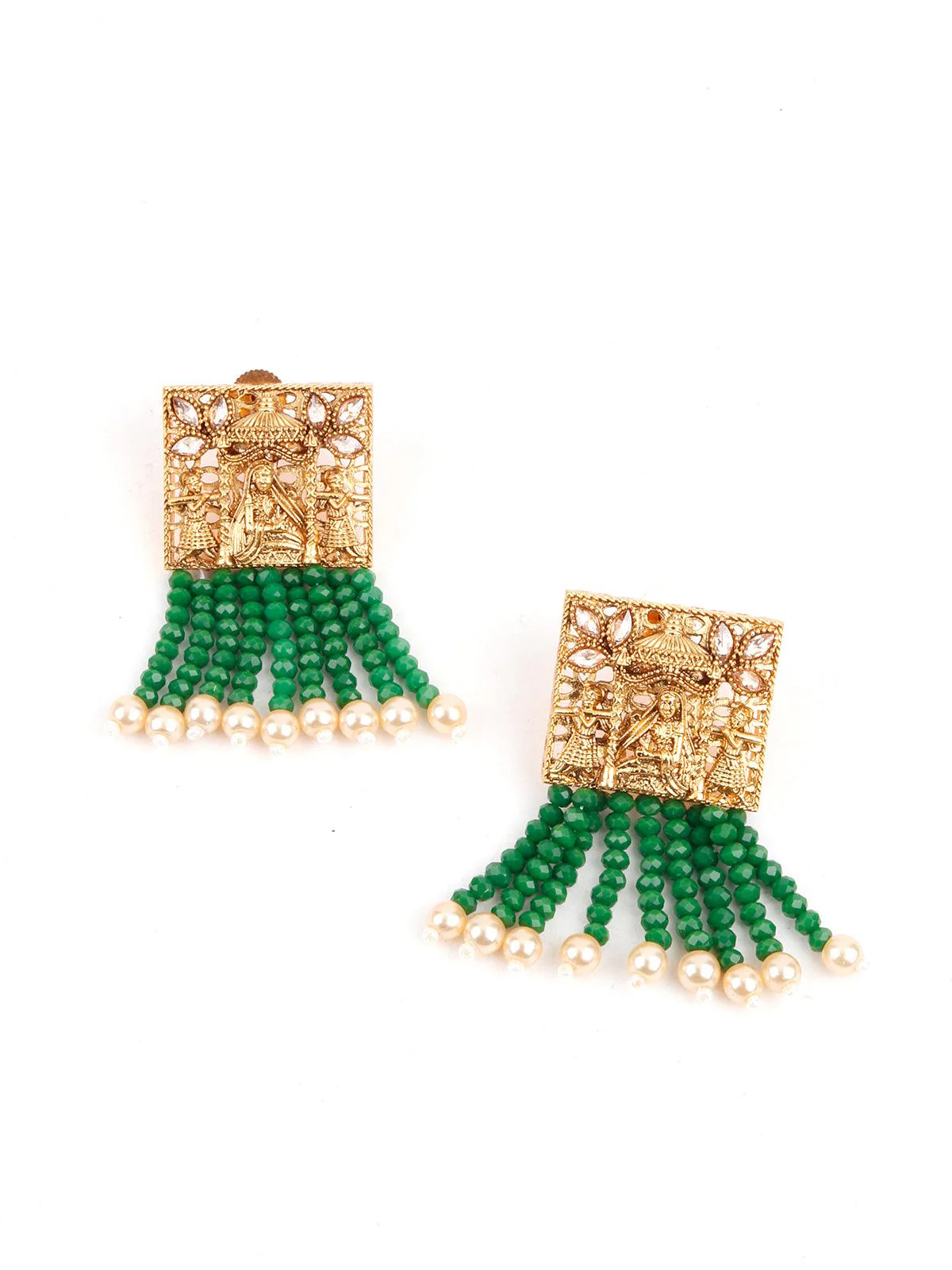 Odette Women Green Beads Kundan Jewellery Set - Image 6