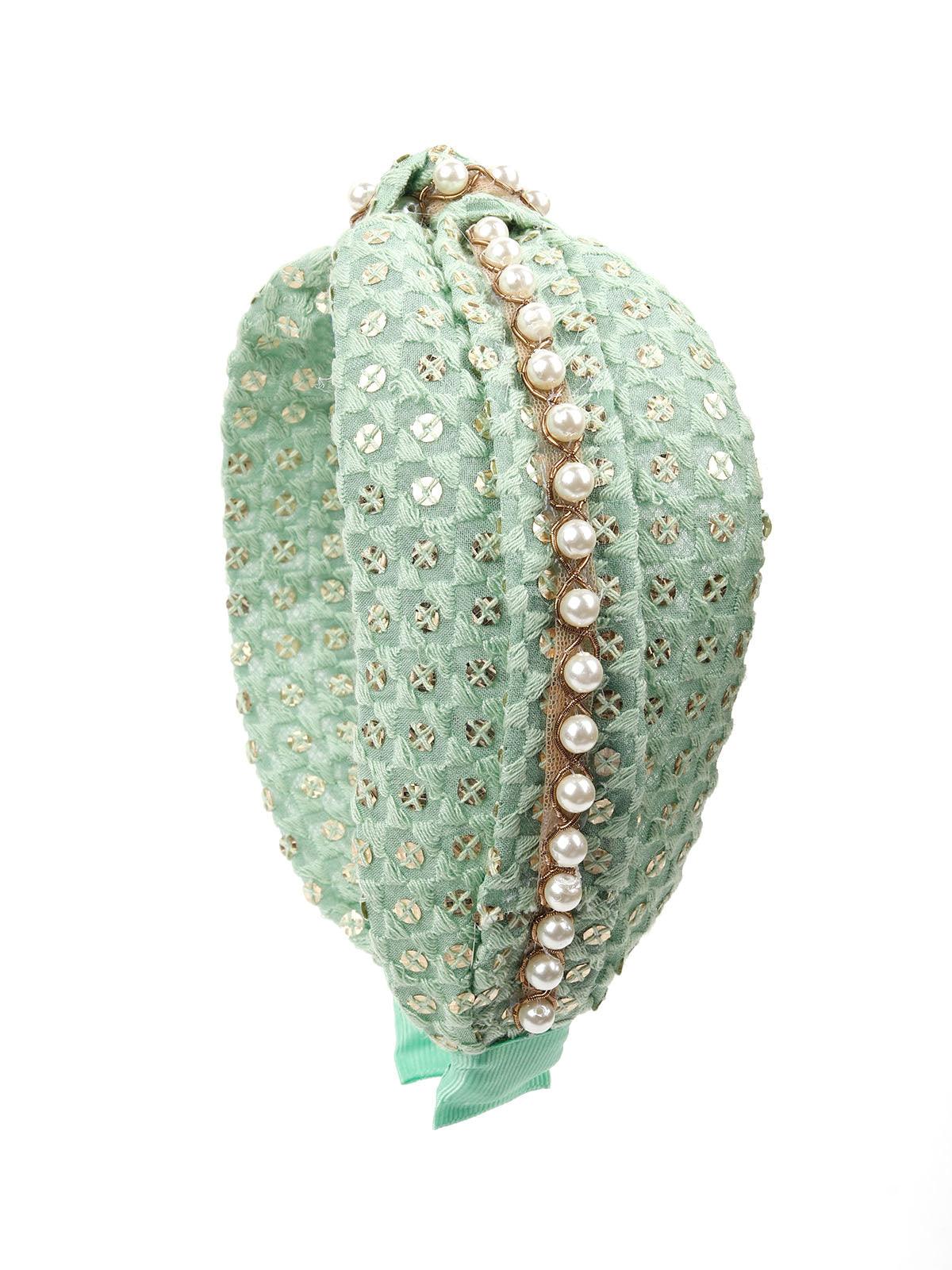 Odette Women Green Cloth Cross Knot Hair Hoop Headband - Image 4